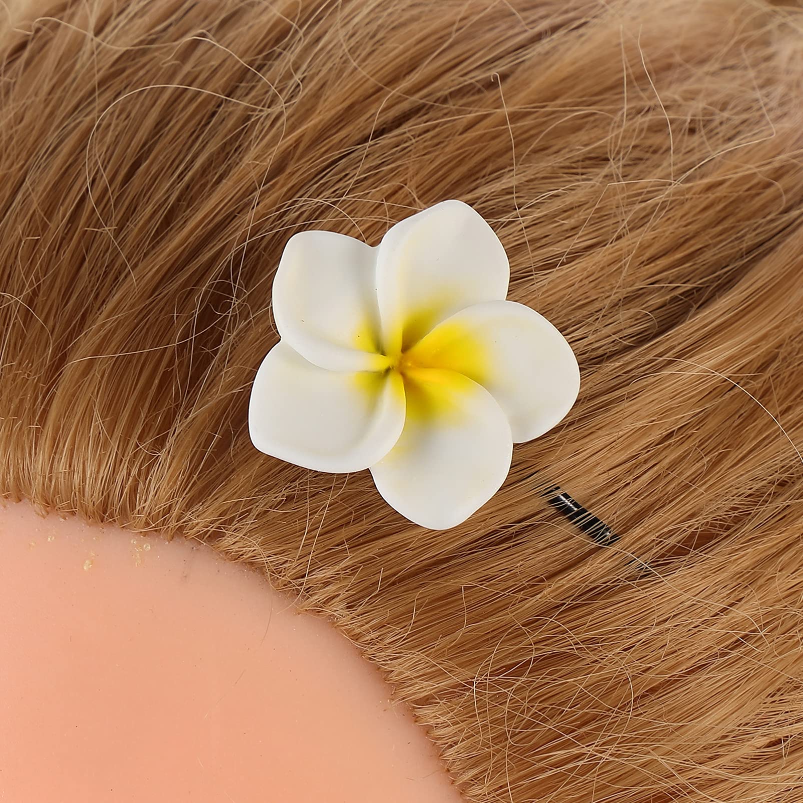 FRCOLOR 10pcs Hawaiian Plumeria Flower Hair Clips - Floral Hairpins Barrettes for Girls, Women - Summer Beach Boho Headwear Jewelry - Perfect for Vacations, Weddings, Pool Parties & Tropical Themed Events