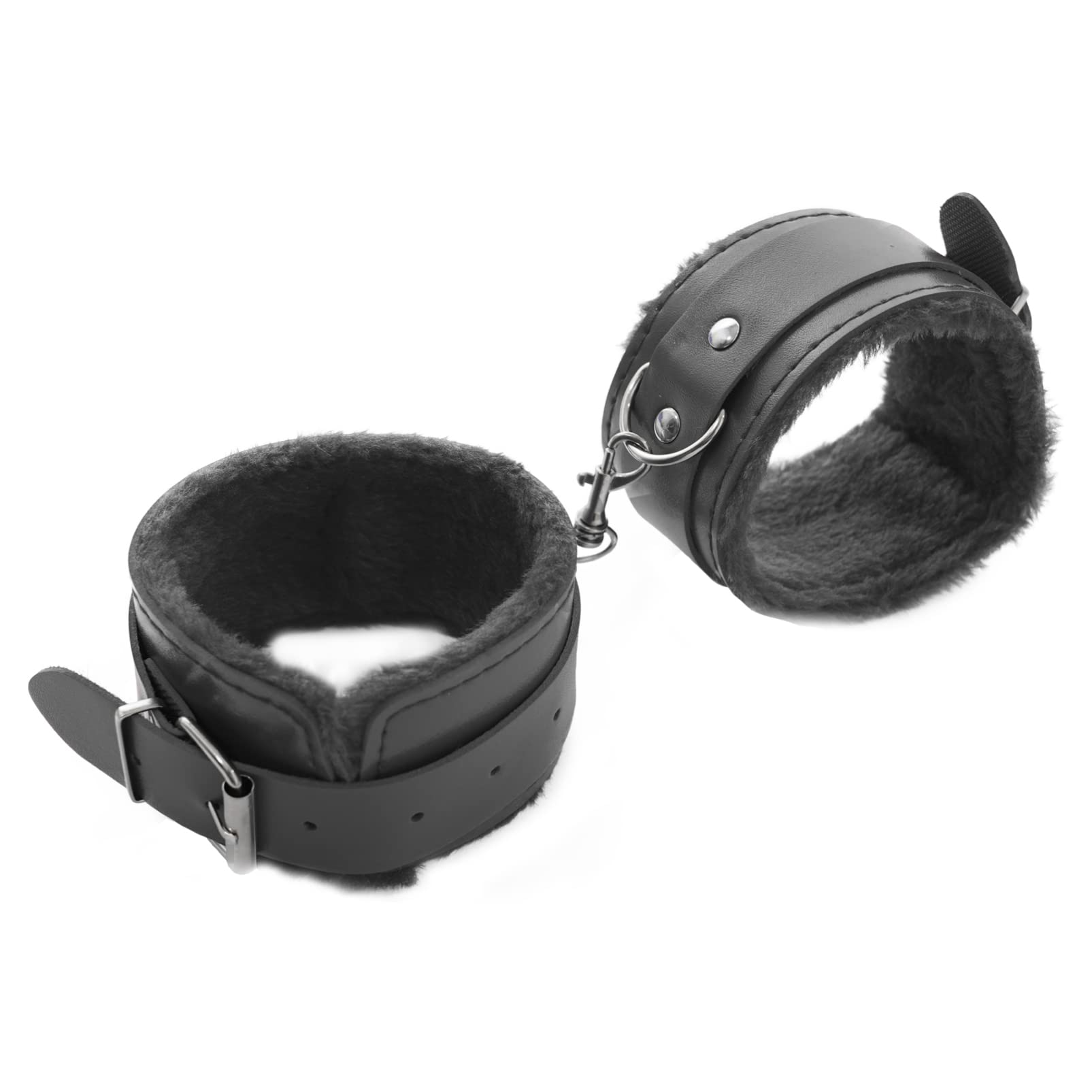 YOOJIA Adjustable Fluffy Leather Wrist Cuffs & Anklets - Soft Plush Bracelet for Cosplay, BDSM, Fashion Accessories - Perfect for Halloween, Parties, and Role Play Costumes