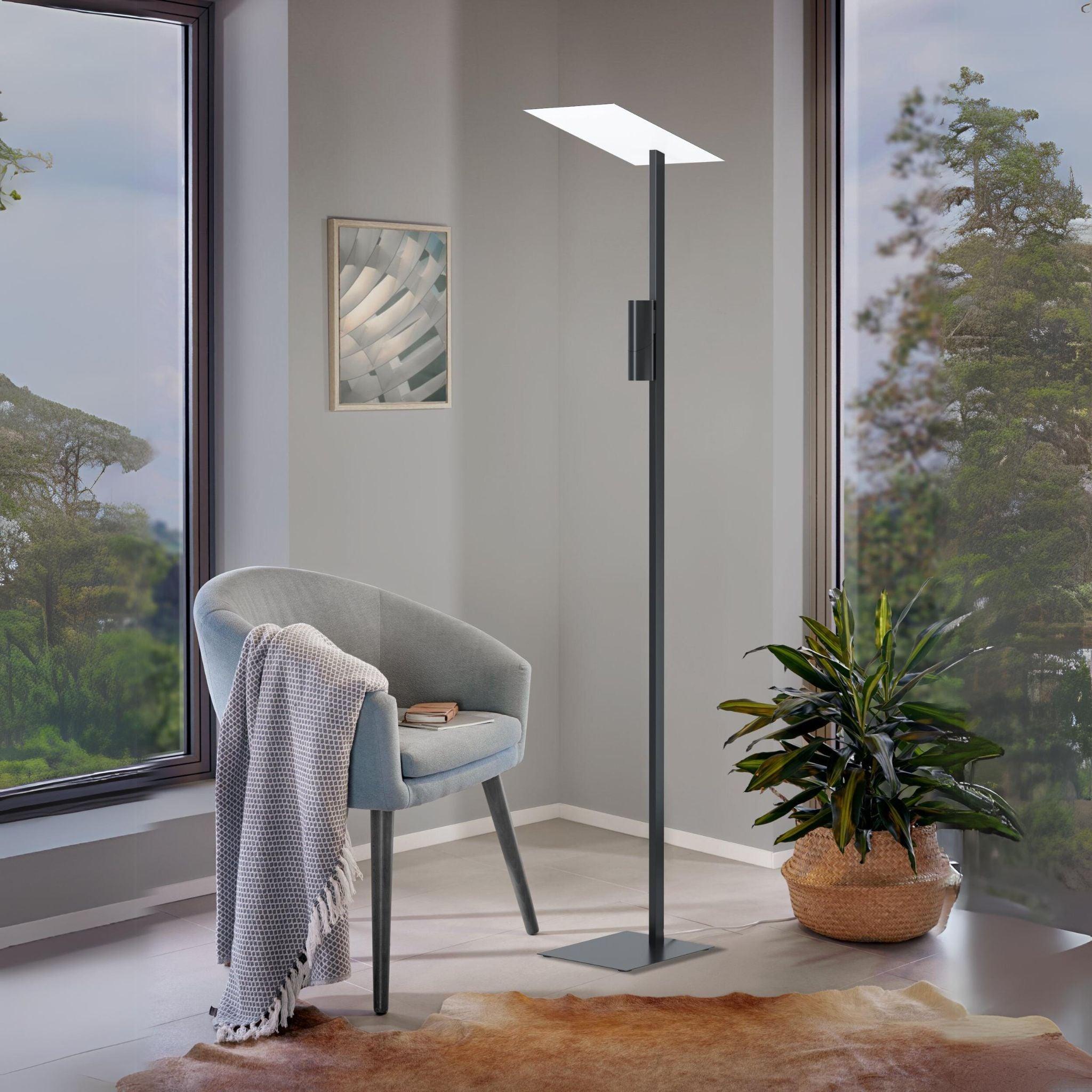 Eglo Budensea Modern Black Floor Lamp - Adjustable LED Standing Light for Living Room, Bedroom & Office - Dimmable Tall Lamp with Remote Control for Ambient Lighting