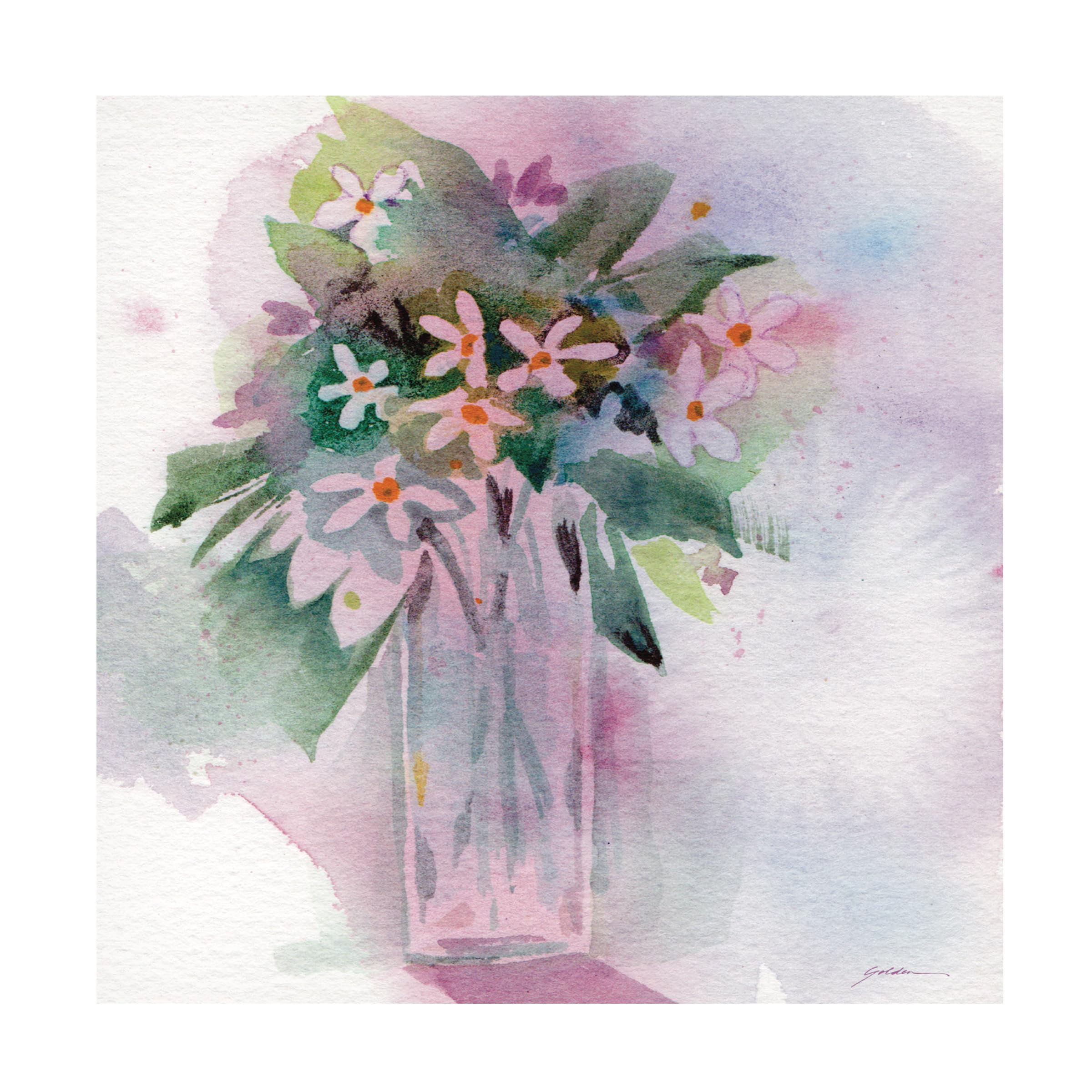 Sheila Golden 'Forget Me Nots 2' Floral Canvas Wall Art - Handmade Botanical Painting for Living Room, Bedroom & Office Decor