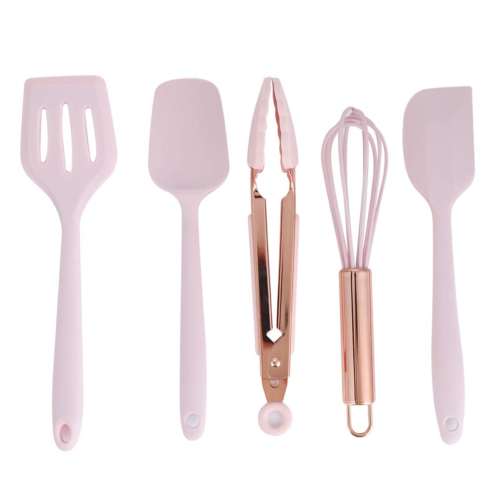 Heat Resistant Silicone Cooking Utensil Set - 5 Piece Non-Stick Kitchen Tools with Spatula, Scraper & Egg Whisk - Safe for Baking, Frying & Cooking - Perfect for Home Chefs & Professional Kitchens