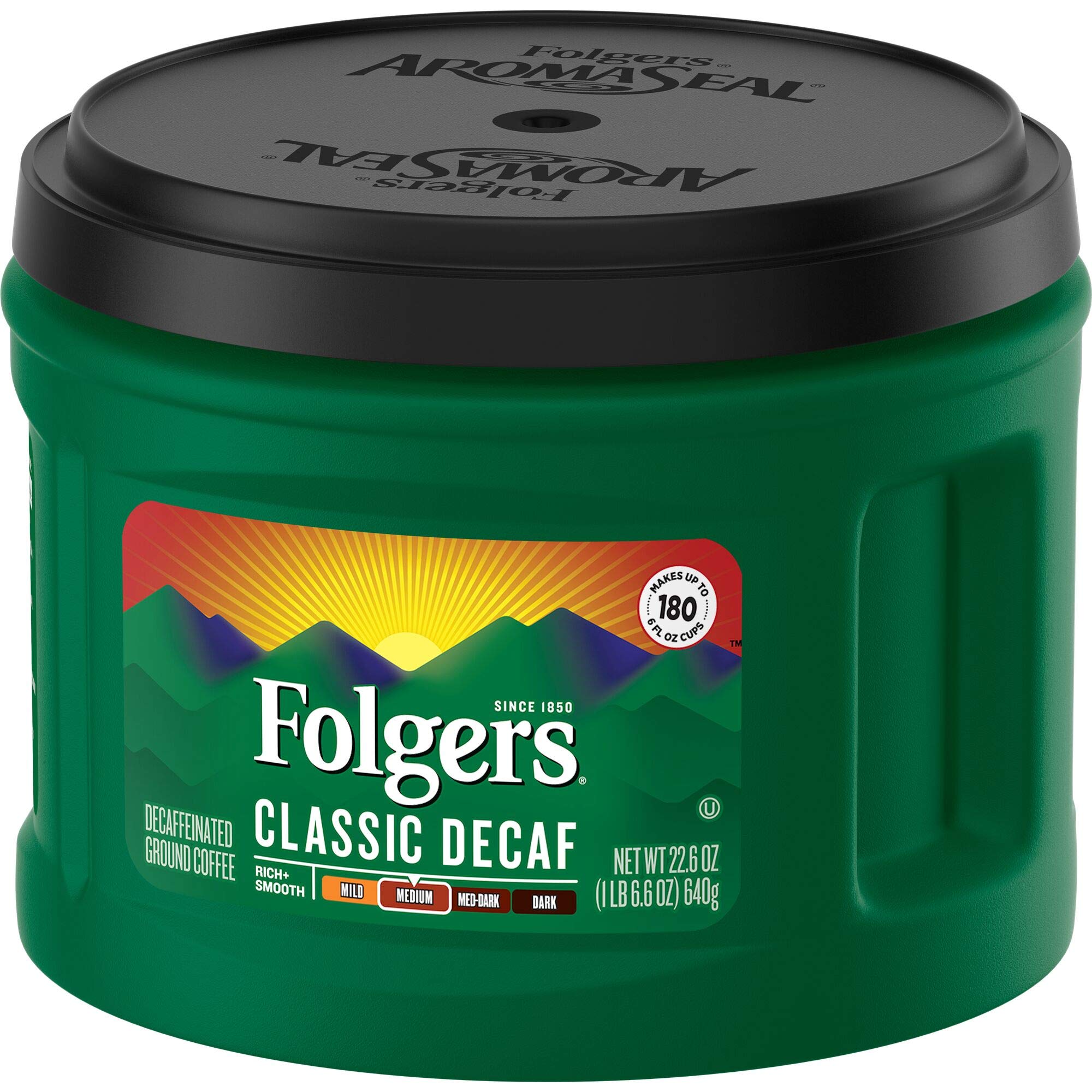 Folgers Classic Decaf Medium Roast Ground Coffee - 22.6oz (Pack of 6) | Rich & Smooth Flavor | Perfect for Home, Office & Camping | Caffeine-Free Morning Brew
