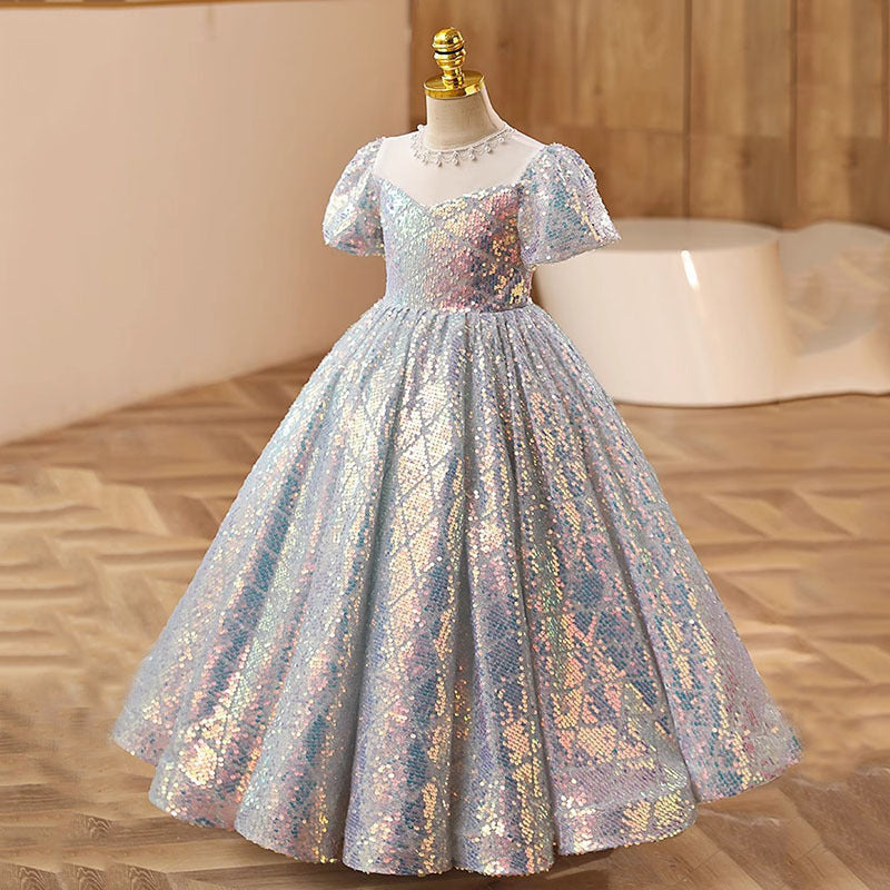 Elegant Baby Girls Puff Sleeve Princess Maxi Dress - Toddler Flower Girl Dress for Special Occasions, Birthday Parties & Photoshoots
