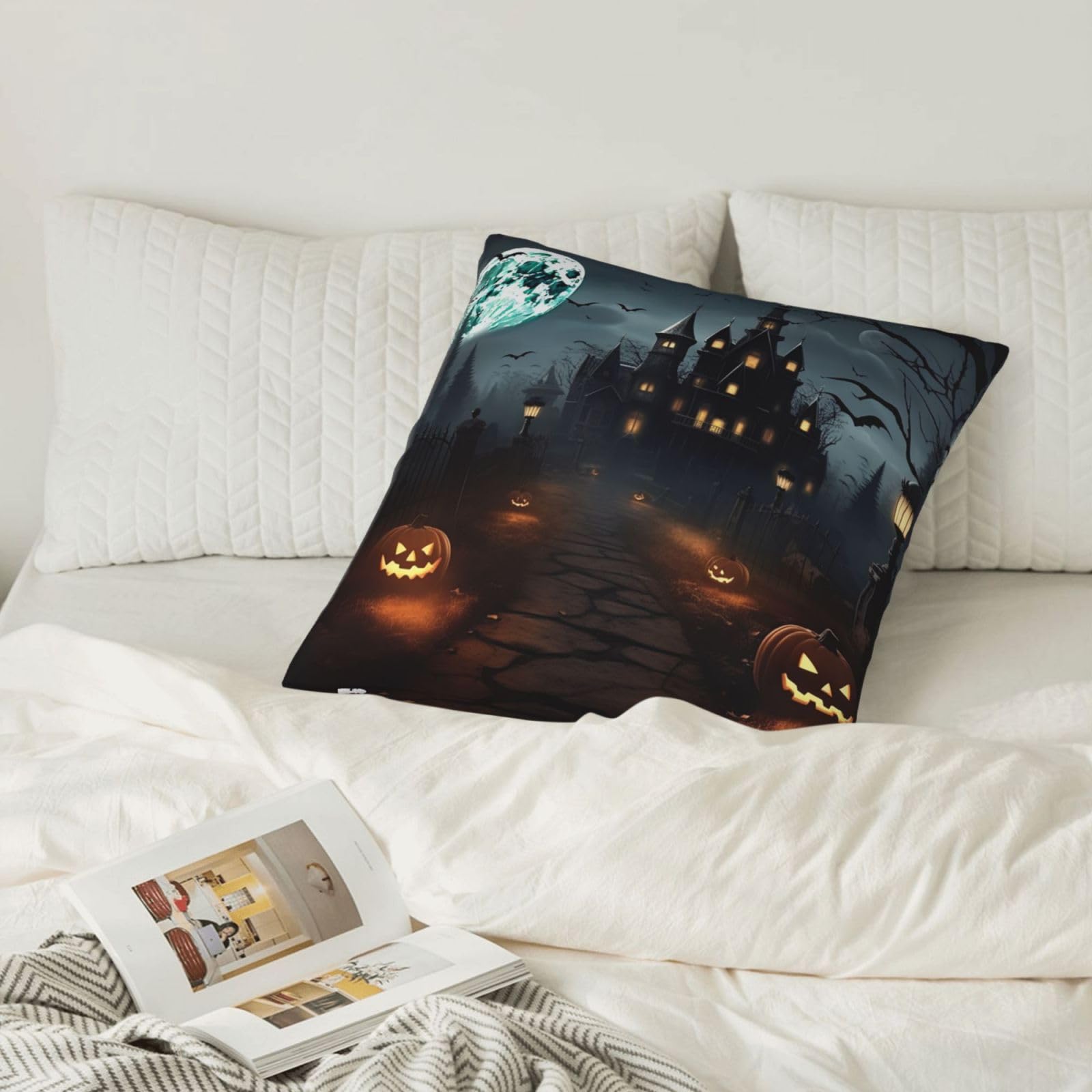 18x18 Inch Halloween Decorative Throw Pillow Covers - Soft Plush Double Sided Square Cushion Covers for Sofa & Living Room - Perfect for Seasonal Home Decor and Cozy Fall Ambiance