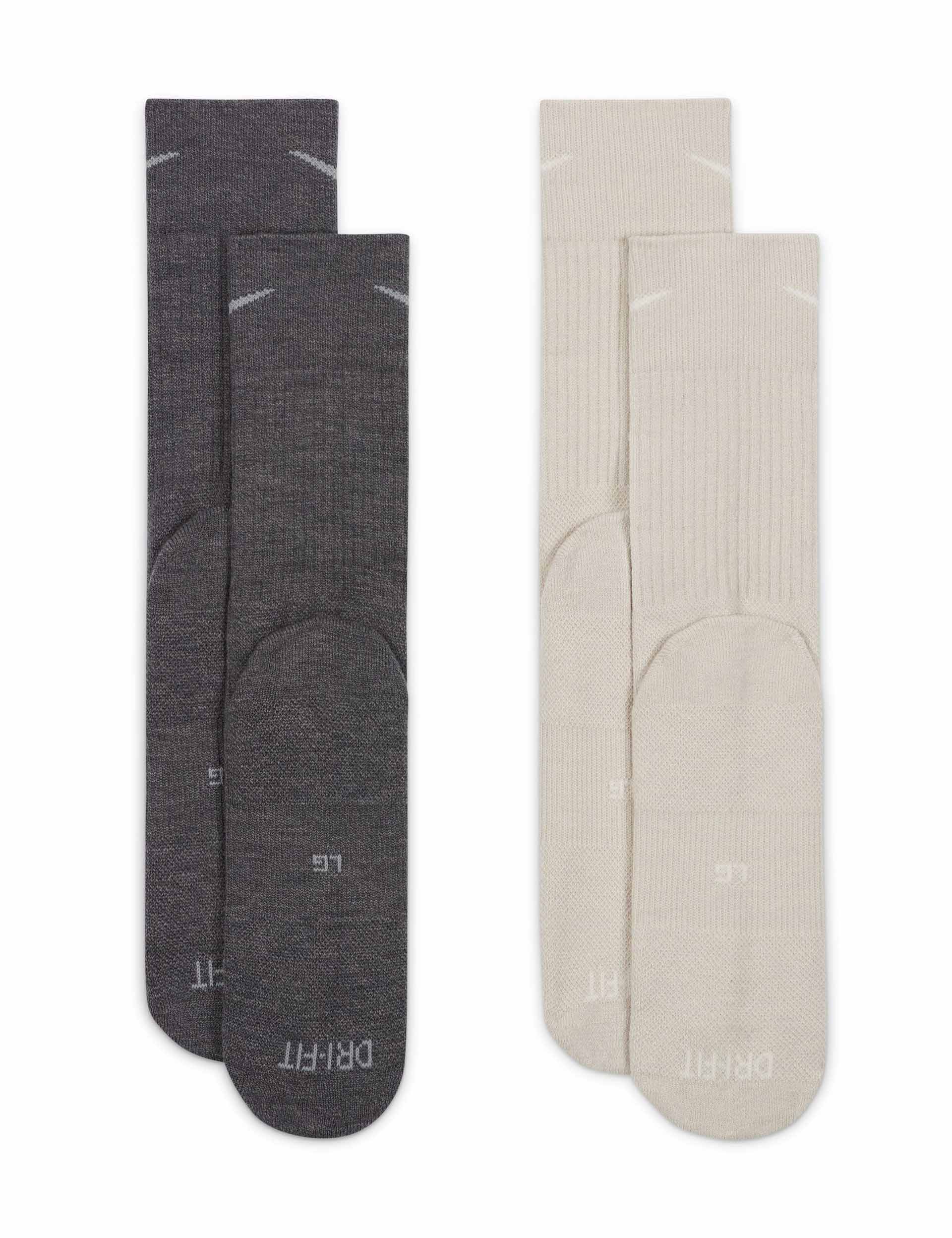 Premium Wool Cushioned Crew Socks for Men & Women - 2 Pairs Pack (Grey/Beige) - Soft & Breathable Everyday Socks for Work, Hiking & Cold Weather Comfort