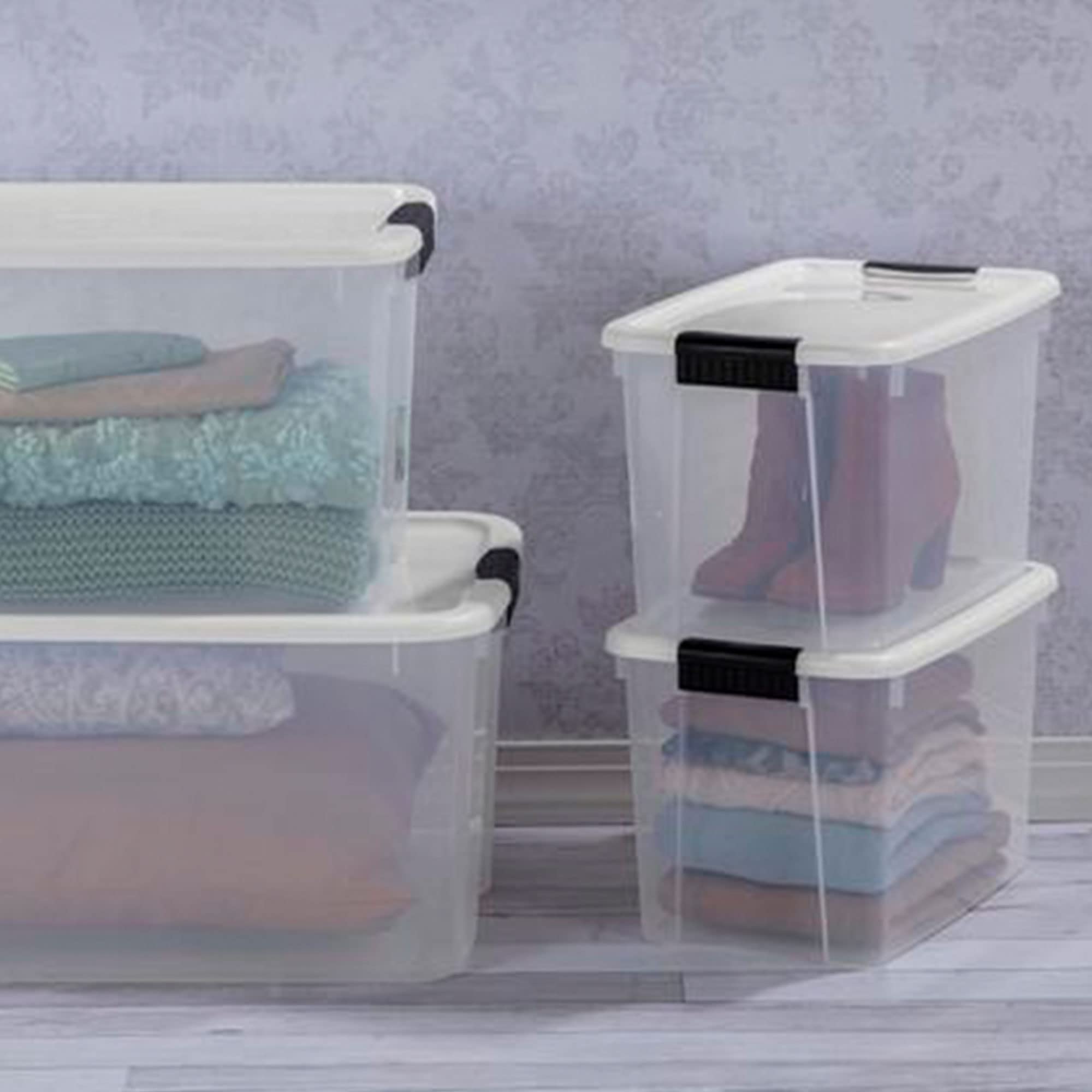 Sterilite 18-Pack 30 Quart Clear Plastic Storage Bins with Secure Latching Lids - Durable Stackable Organizer Containers for Home, Office, Closet & Garage Organization