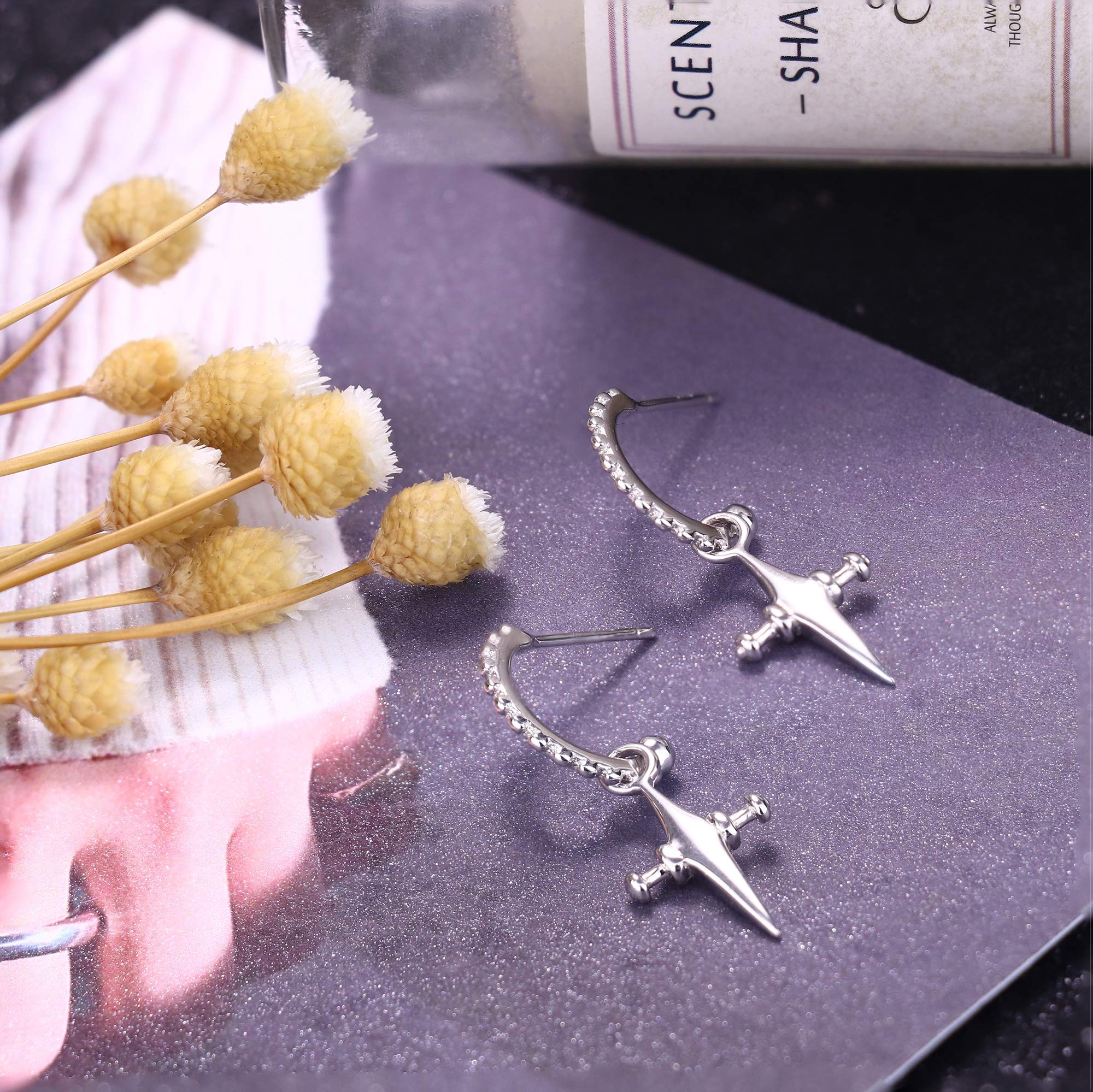 925 Sterling Silver Cross Dangle Earrings for Women & Men - Minimalist Half Hoop Christian Jewelry - White Gold Plated Open Cross Earrings - Perfect for Church, Weddings & Everyday Wear