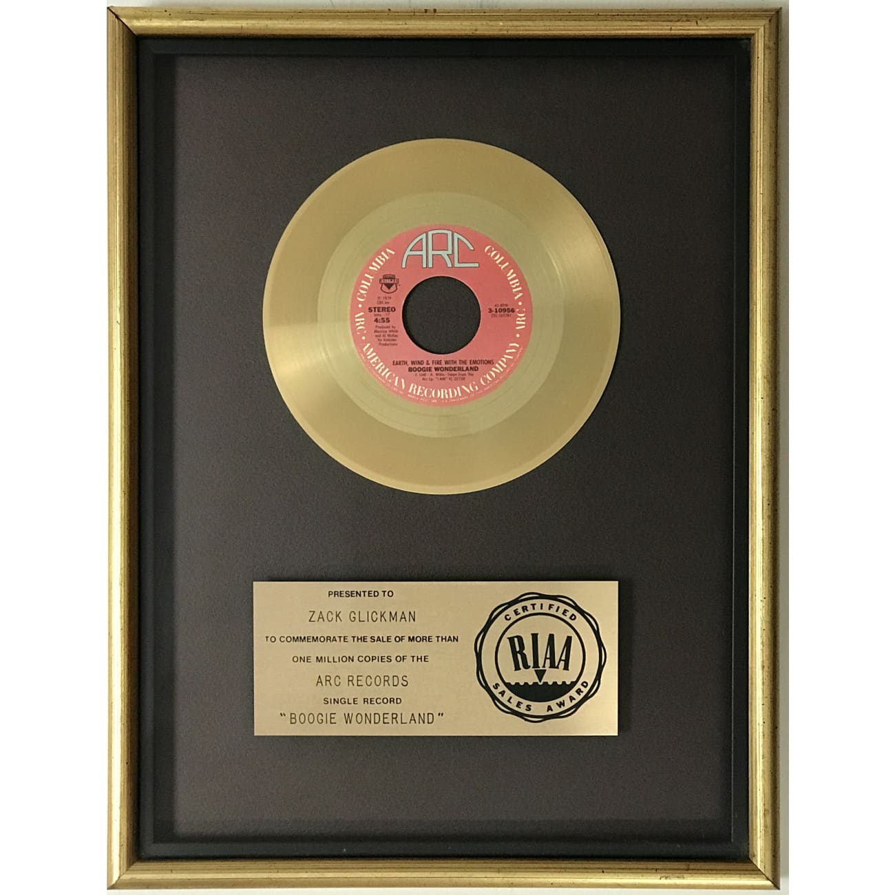 Earth, Wind & Fire with The Emotions Boogie Wonderland RIAA Gold Single Award - Vintage Music Collectible for Home Decor & Music Lovers