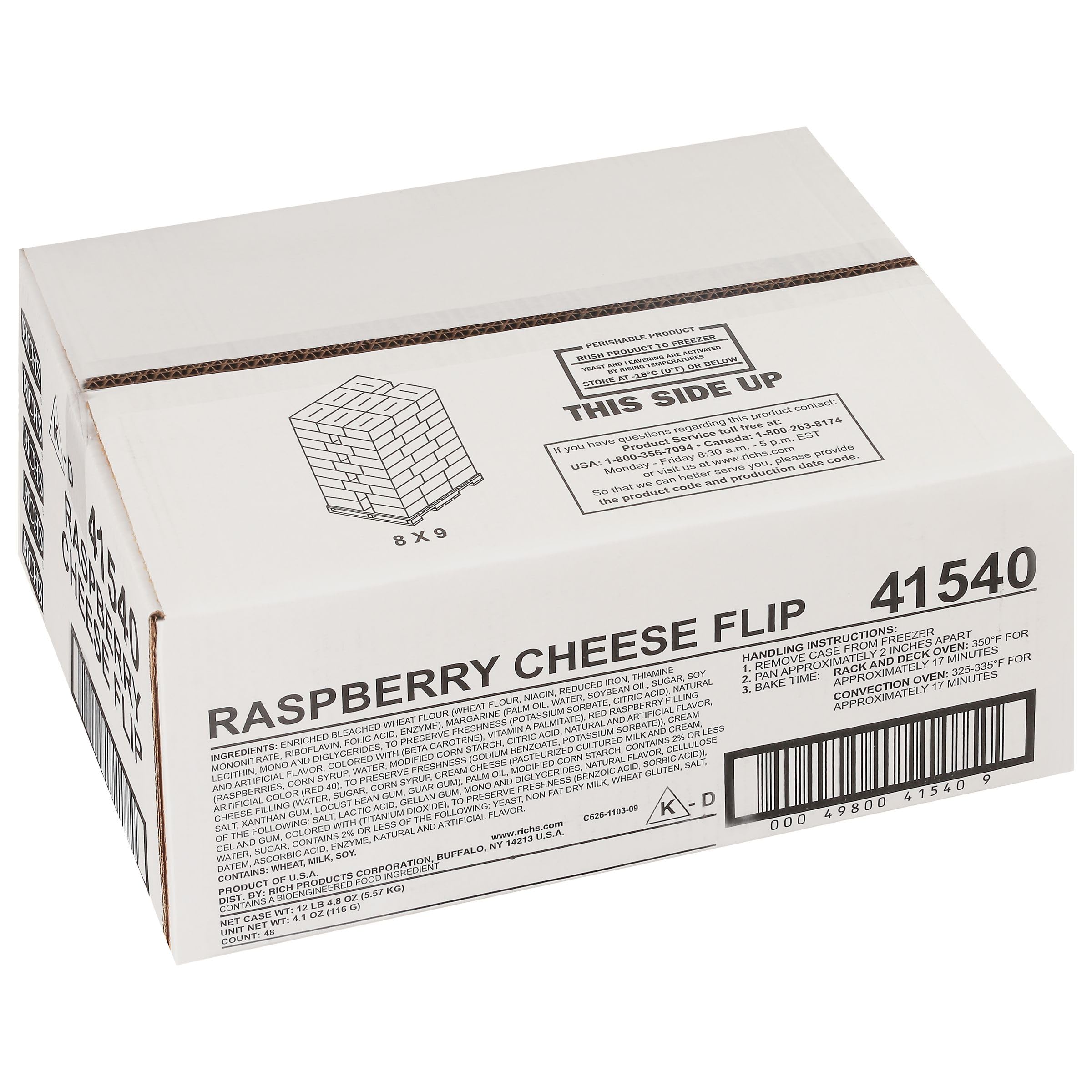 Rich Products Preproofed Raspberry Cheese Croissant Dough, 4.1 oz (48/Case) - Ready-to-Bake Pastry for Bakeries, Cafés & Home Baking