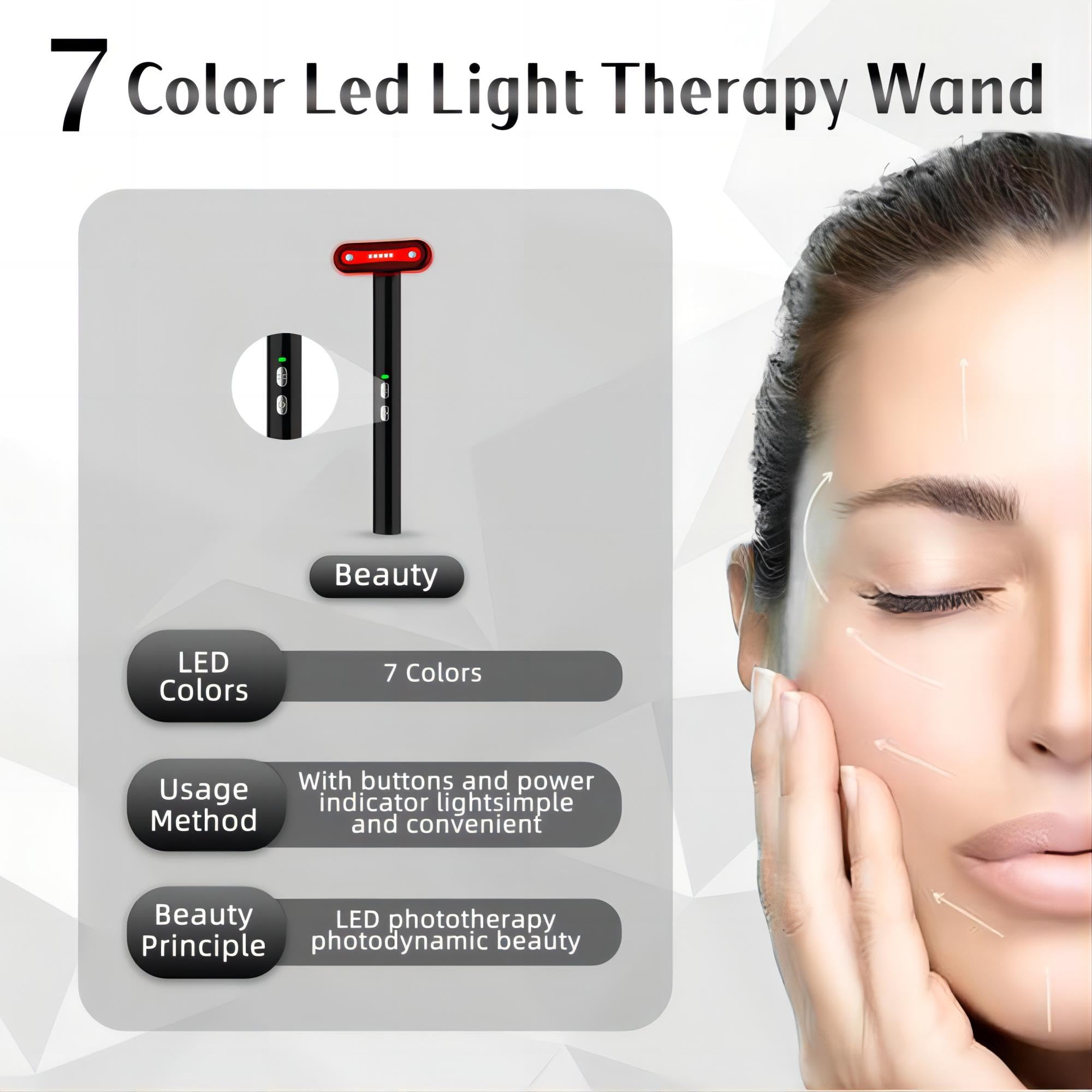 7 Color LED Light Therapy Wand for Face & Neck - Red Light Skin Rejuvenation Device with Facial Massager | Anti-Aging, Acne Treatment & Relaxation at Home Spa