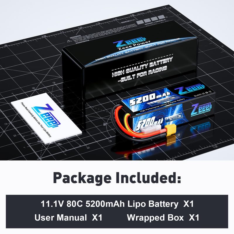 Zeee 3S 5200mAh 11.1V 80C Lipo Battery with XT60 Connector - Hard Case RC Battery for Cars, Trucks, Boats, Drones & Airplanes | High Performance Power for Racing & Hobby Use