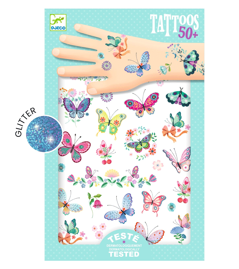 Dream Butterflies Temporary Tattoos by Djeco - Beautiful Body Art for Kids & Adults, Perfect for Parties, Festivals & Costume Events