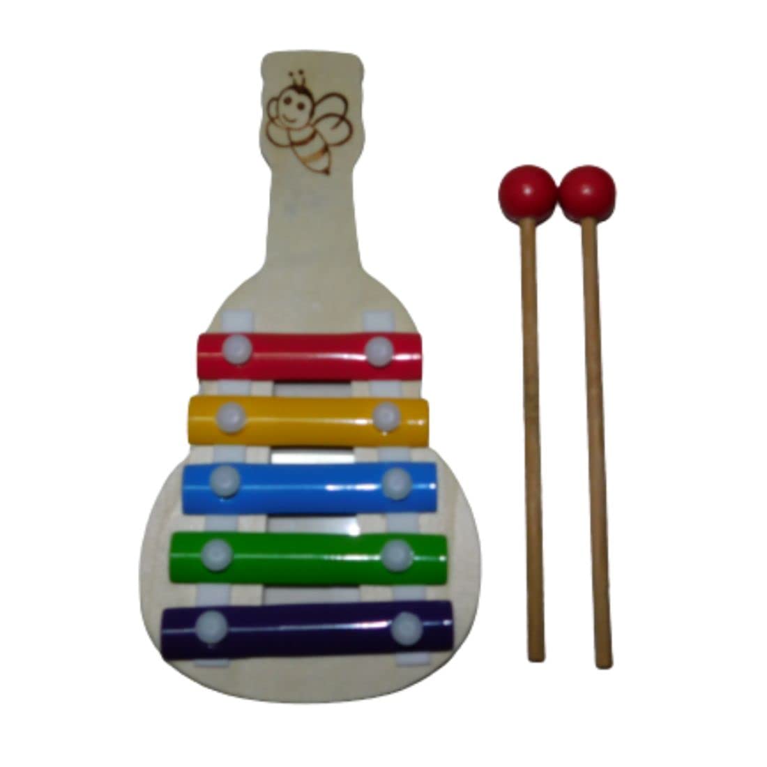 Singaa Kid's Wooden Play Xylophone Guitar Shaped Musical Toy - 5 Note with Two Mallets, Multicolor (SINGAA-339) | Educational Musical Instrument for Toddlers & Preschoolers | Perfect for Birthday Gifts, Early Learning & Home Playtime