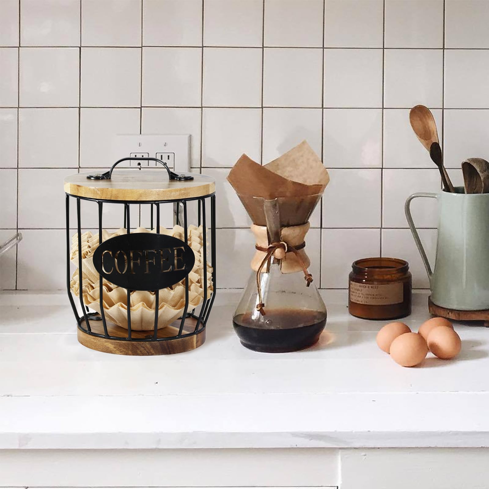 **Acacia Wood Coffee Pod Holder - Large Capacity K-Cup Storage Organizer with Wooden Base - Perfect for Kitchen Countertop & Coffee Bar Decor - Holds Pods & Capsules - Ideal for Keurig, Nespresso & Single-Serve Coffee Machines**