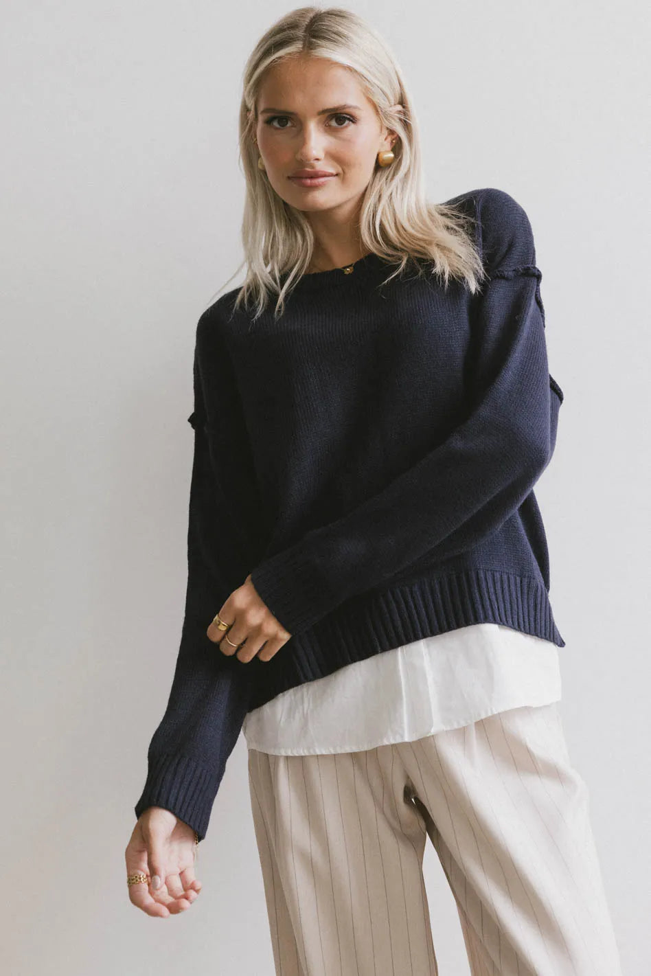 Marcel Knit Sweater for Women - Navy Blue Cozy Pullover | Soft Winter Sweater | Casual & Office Wear | Perfect for Fall & Winter Outfits