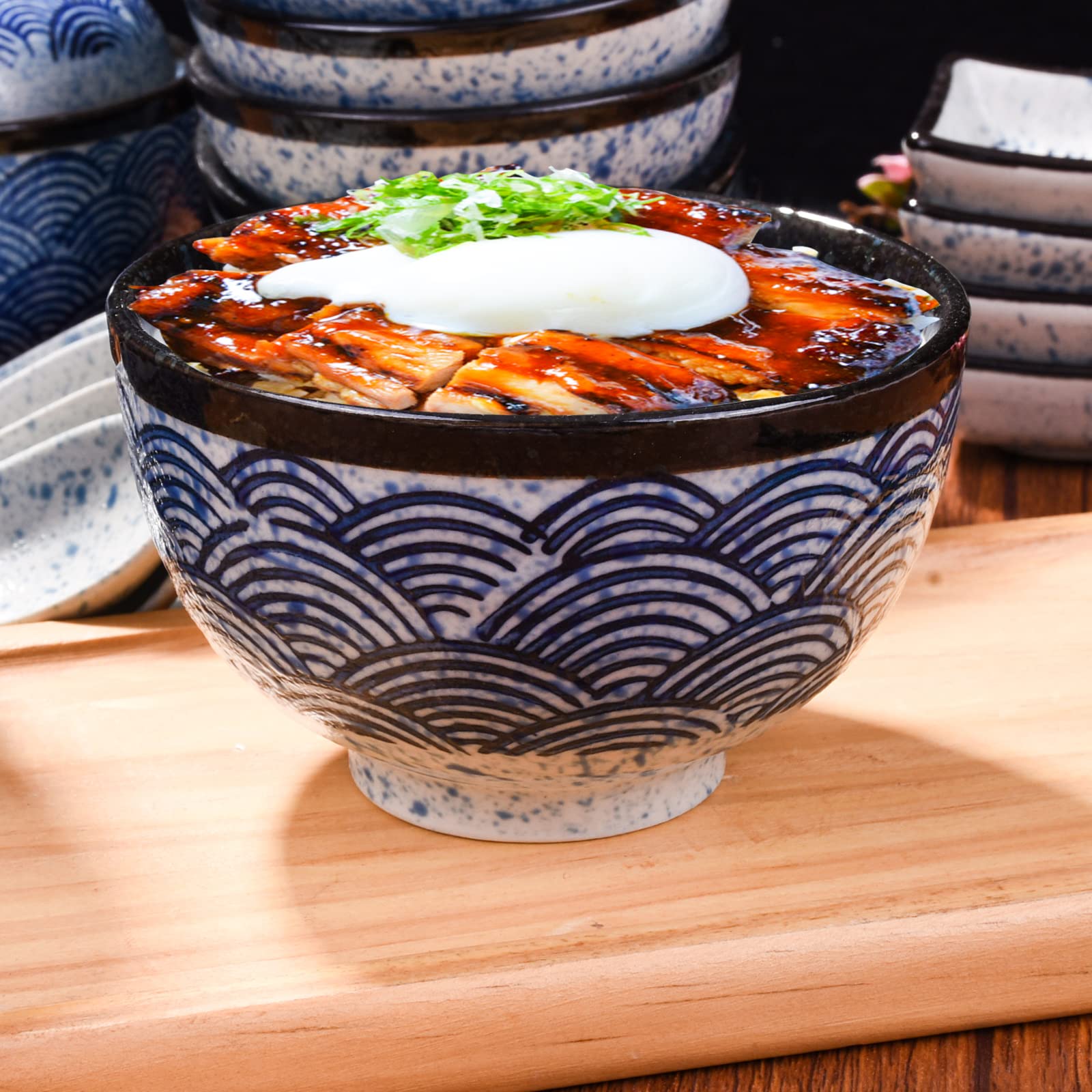 Japanese Rice Bowl Set of 4 - 10.2oz Asian Ceramic Sushi Bowls in Blue - Perfect for Rice, Snacks, Desserts & Sauces - Ideal for Sushi, Ramen, Poke Bowls and Home Dining