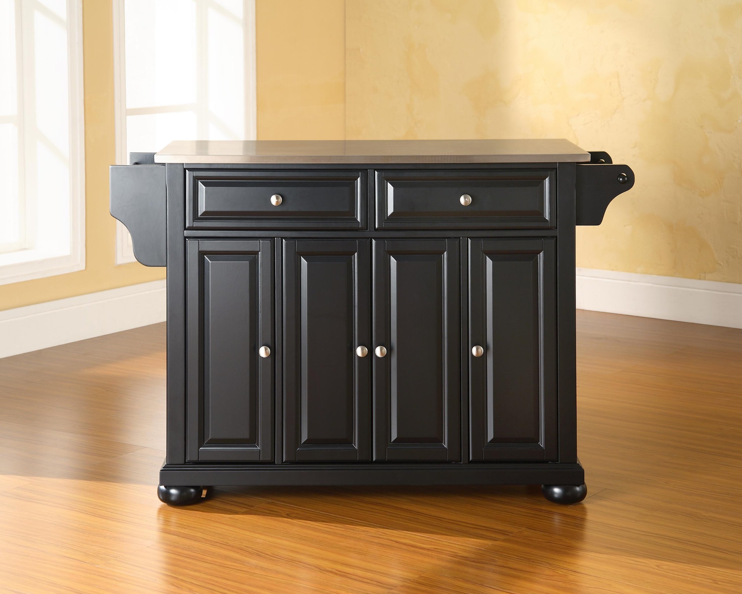 Crosley Alexandria Stainless Steel Top Rolling Kitchen Island Cart with Spice Rack - Black | Mobile Storage Solution for Small Kitchens, Pantry Organization & Cooking Prep | Perfect for Apartments, Dorms & Compact Spaces