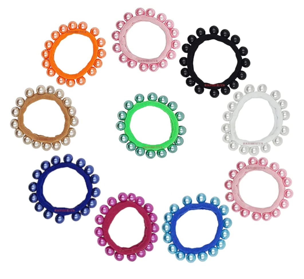 10pcs Pearl Hair Ties for Women - Elastic Ponytail Holders with Imitation Pearls, Thick Hair Hairbands for Curly & Heavy Hair - Multicolor Hair Accessories (Pack of 10) - Perfect for Work, Parties & Everyday Styling