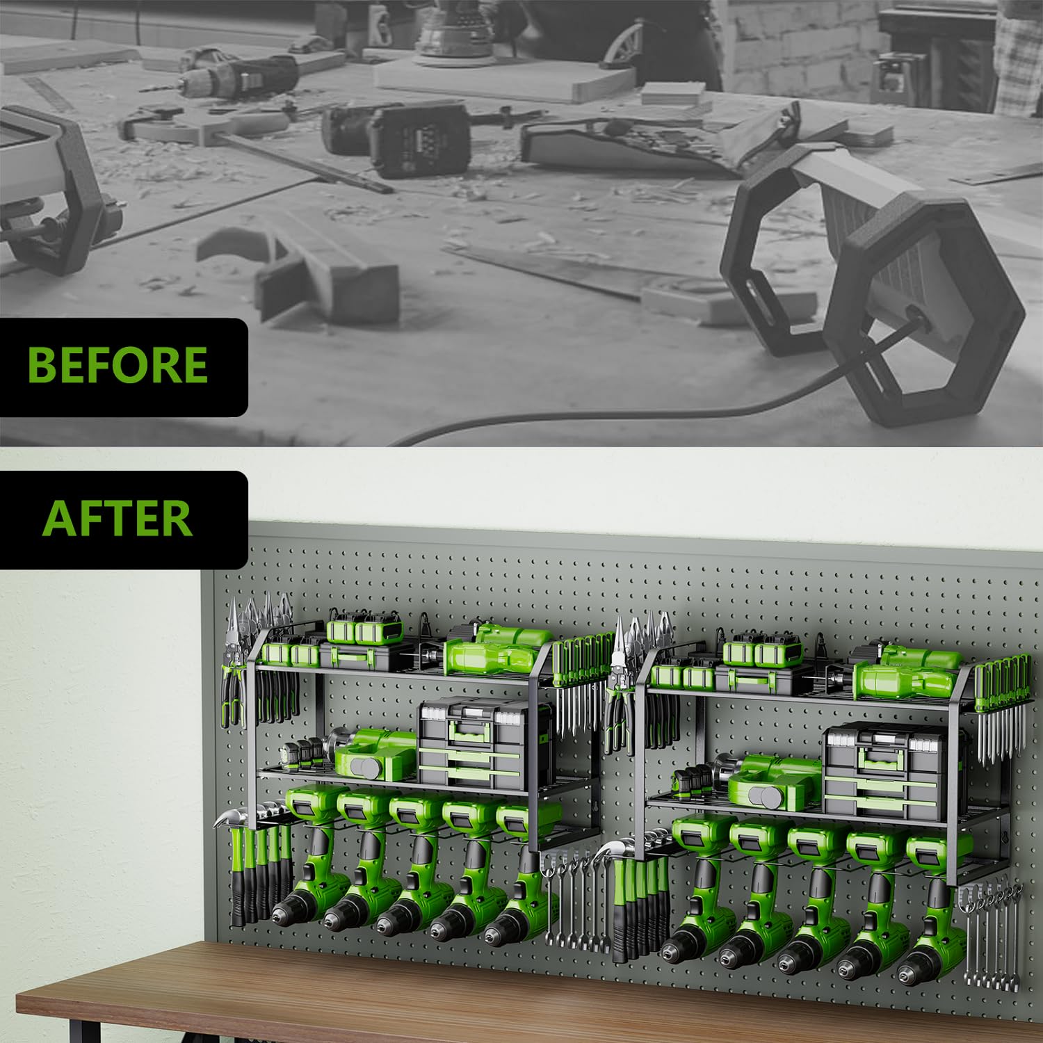 Heavy Duty 5-Slot 3-Layer Wall Mount Drill Organizer - Modular Garage Tool Storage Rack with Easy Installation | Perfect for Workshop, Garage & DIY Tool Organization