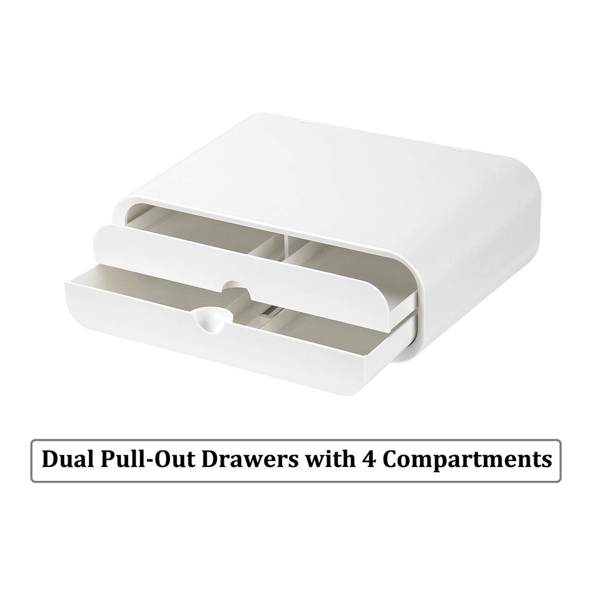 Ergonomic Monitor Stand Riser with Dual Pull-Out Drawers - Space Saving Desktop Organizer for Computer, PC & Laptop Accessories - Perfect for Home Office & Workspace Organization
