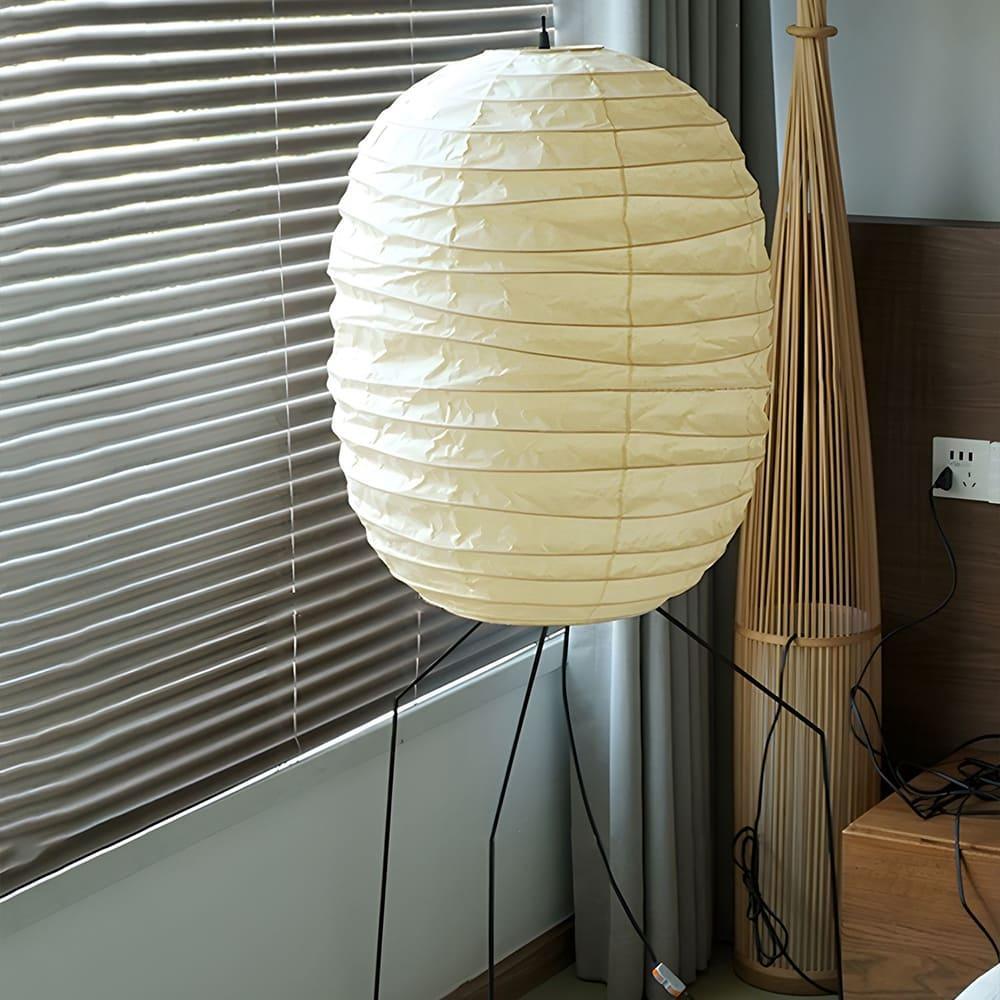 Ellipsa Rice Paper Lantern Floor Lamp - Modern Asian Style Lighting for Living Room, Bedroom & Patio Decor | Soft Ambient Light for Relaxation & Meditation Spaces