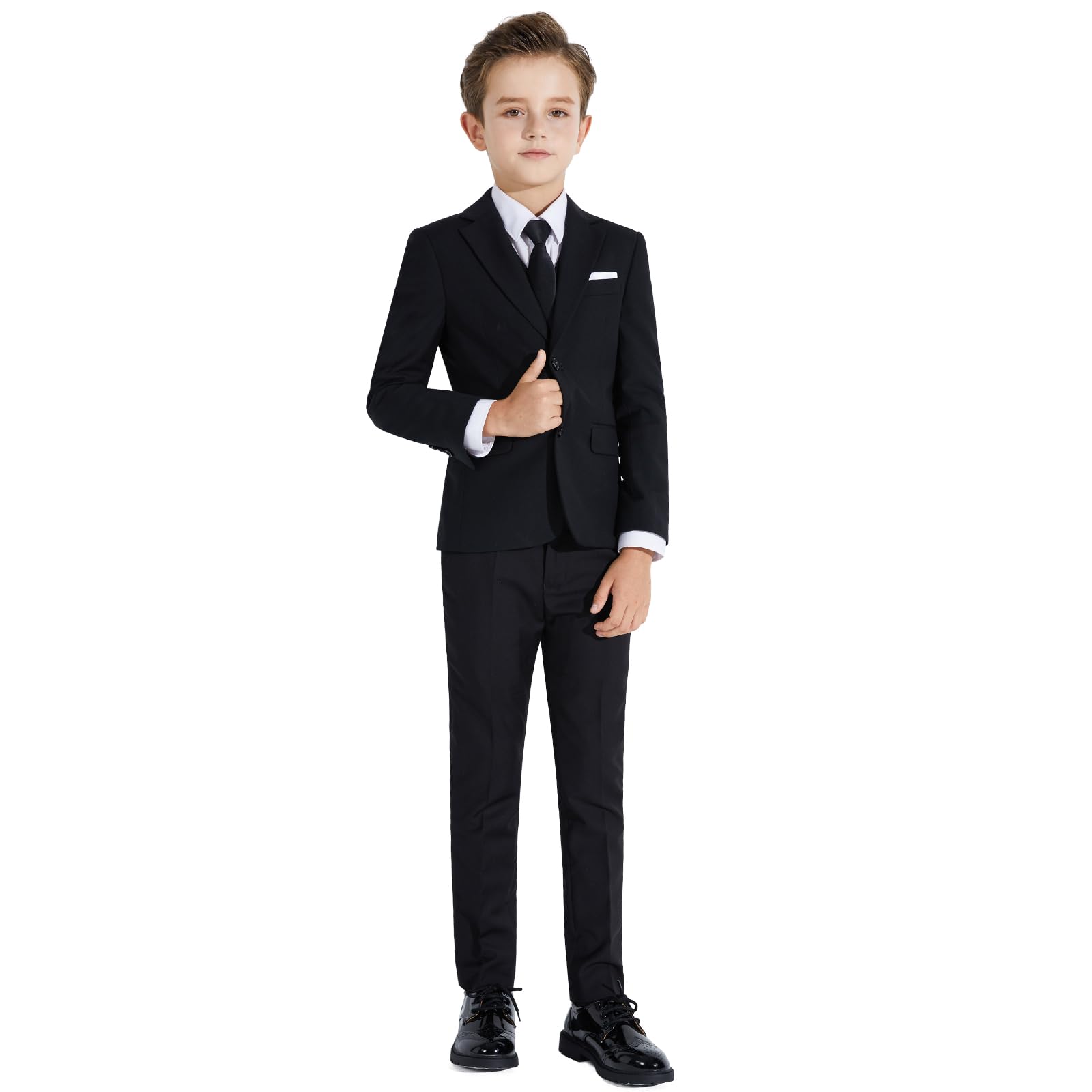 PLAVICT Boys' Slim Fit 5-Piece Suit Set with Adjustable Waist for Weddings & School Events