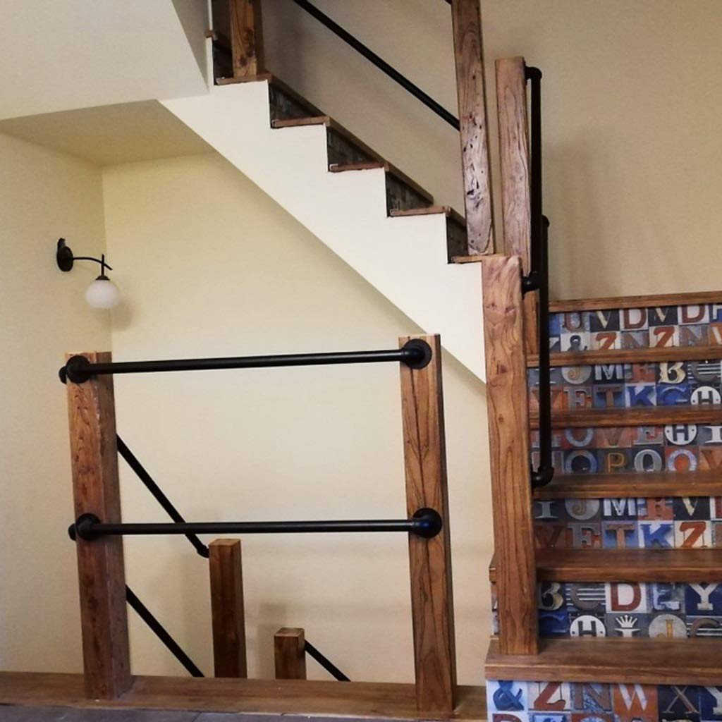 18ft Matte Black Galvanized Iron Handrail Kit - Industrial Stair Railing for Indoor & Outdoor Safety - Antique Rustic Cast Iron Pipe Rail for Elderly Support - Perfect for Loft Stairs, Porches, and Deck Safety Barriers