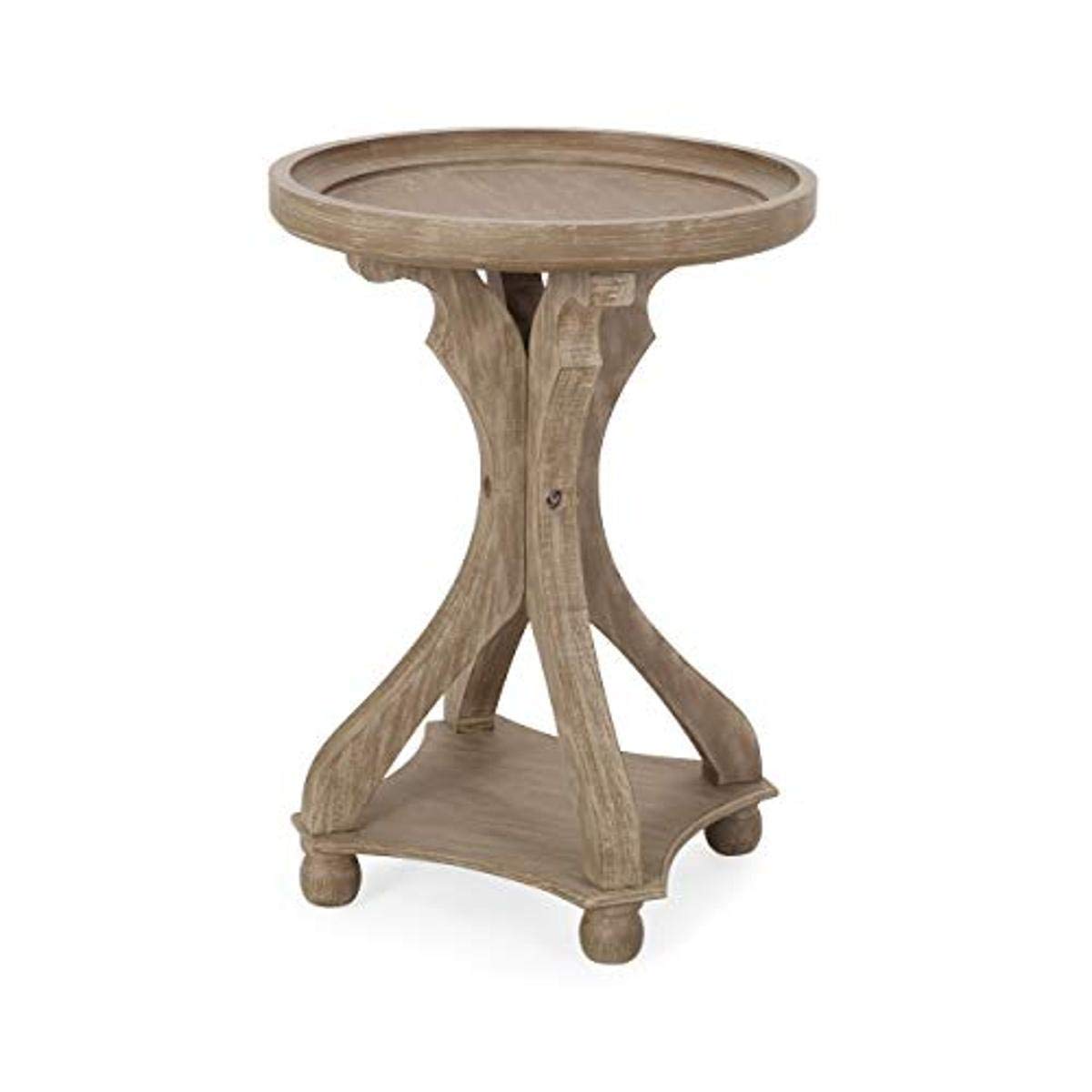 Christopher Knight Home Estelle French Country Round Top Accent Table - Natural Wood Finish for Living Room, Bedroom, or Entryway Decor