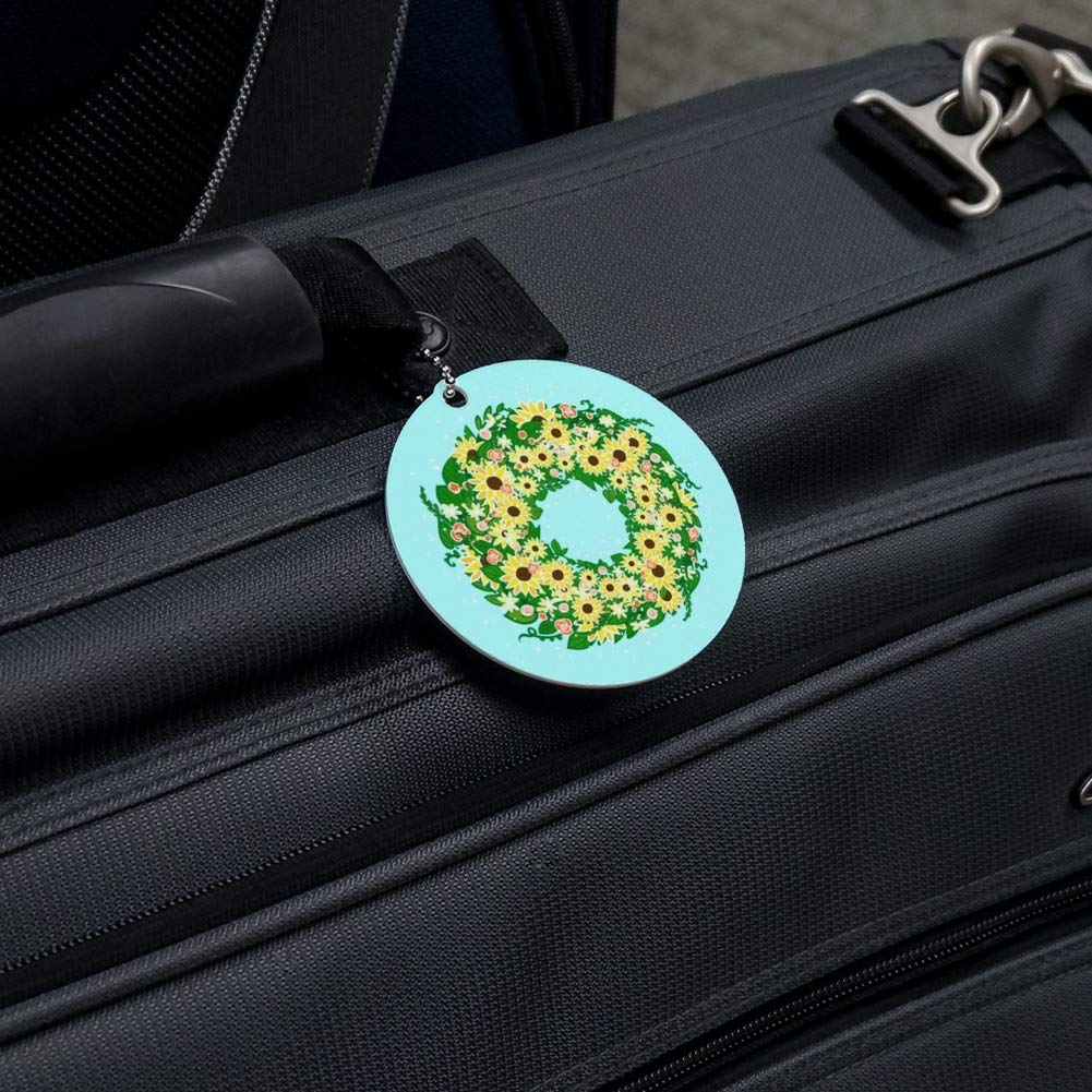Sunflower Summer Wreath Luggage Tag - Round ID Card for Suitcase & Carry-On Bags - Perfect for Travel, Vacation & Airplane Identification