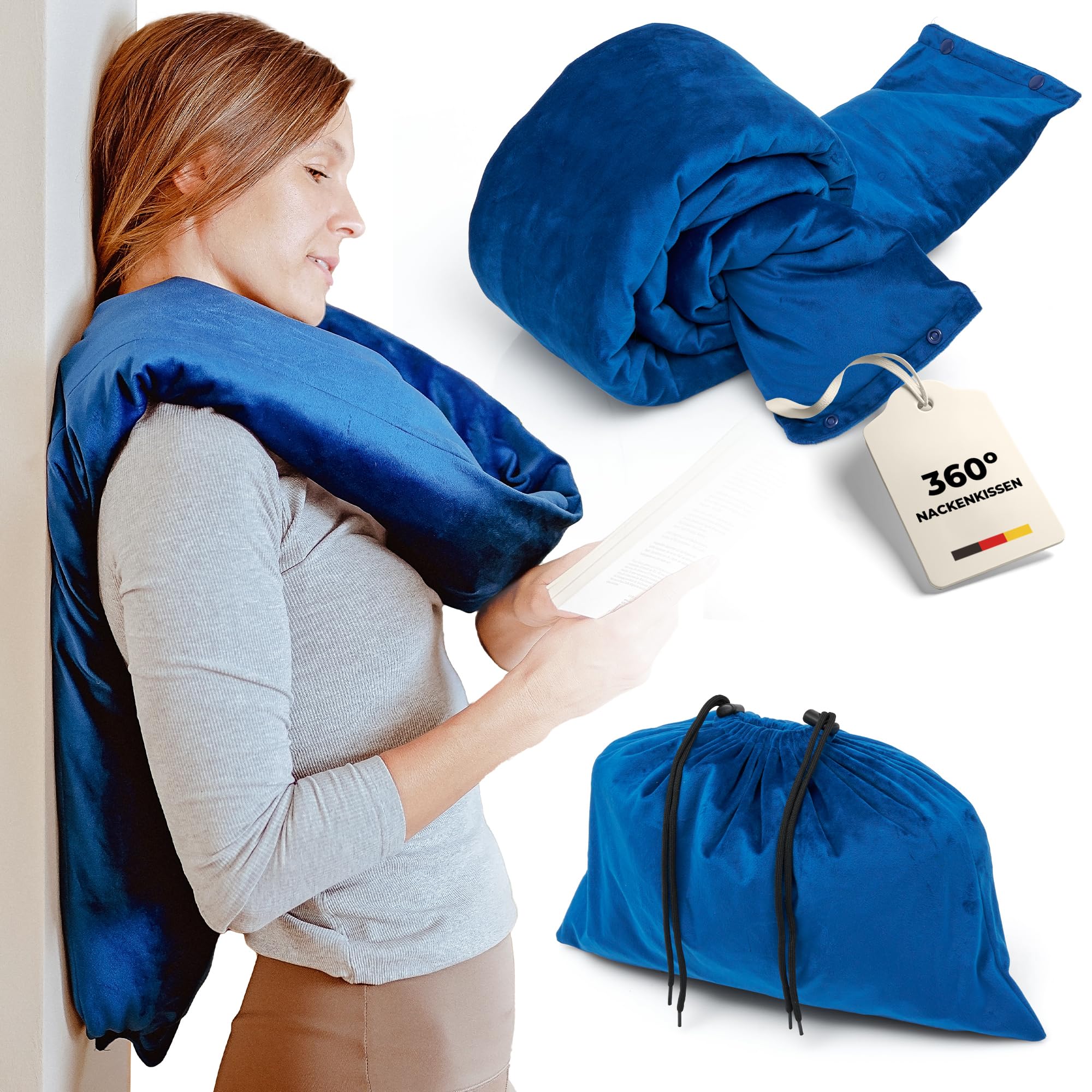 Premium Memory Foam Travel Neck Pillow - Ultra Soft & Lightweight Neck Support for Airplane, Car & Office - Ergonomic Design for Restful Sleep - Perfect for Long Flights, Road Trips & Work Breaks (Blue)