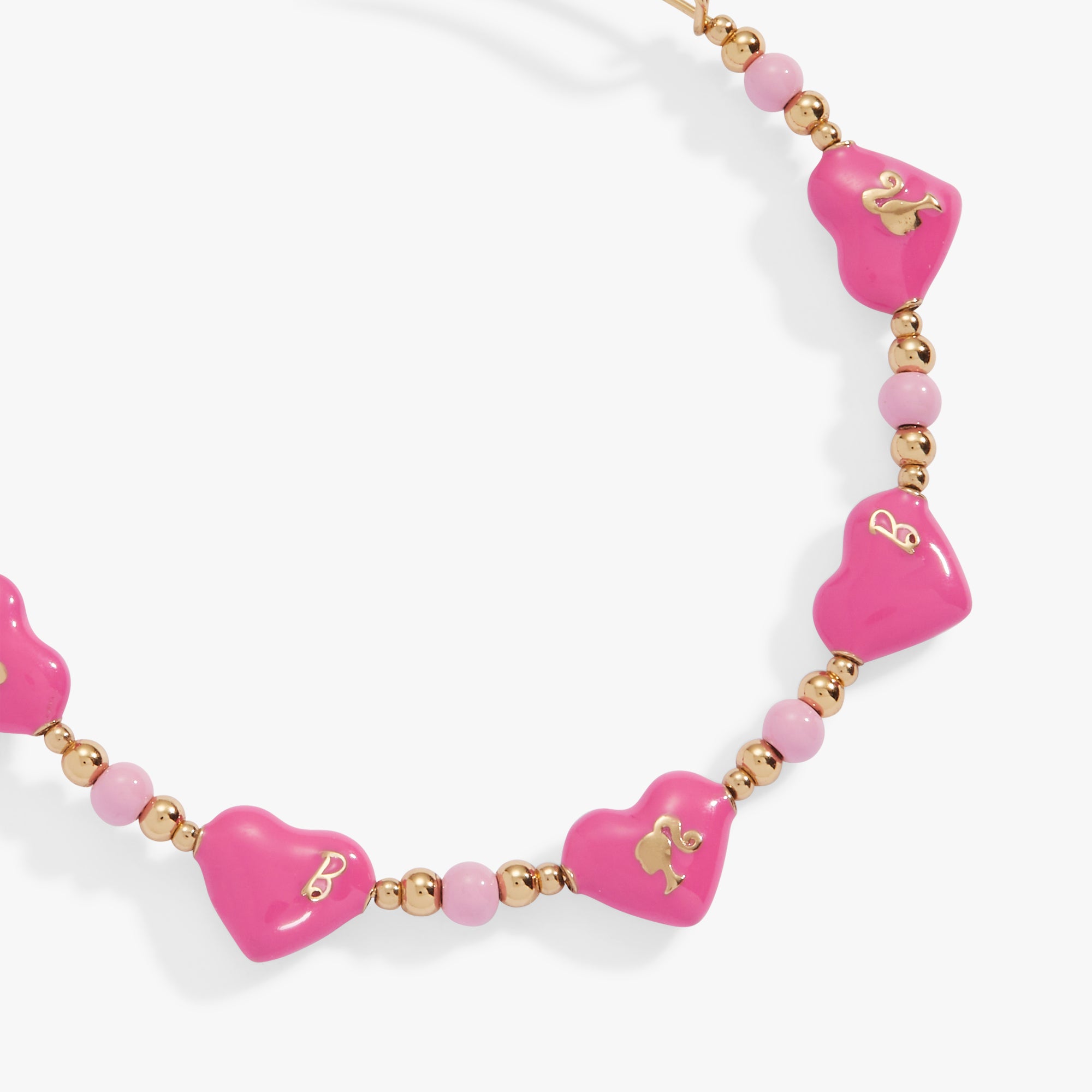 Barbie™ Logo Heart Beaded Bangle Bracelet for Women & Girls - Trendy Fashion Jewelry Gift for Birthday, Valentine's Day & Everyday Wear