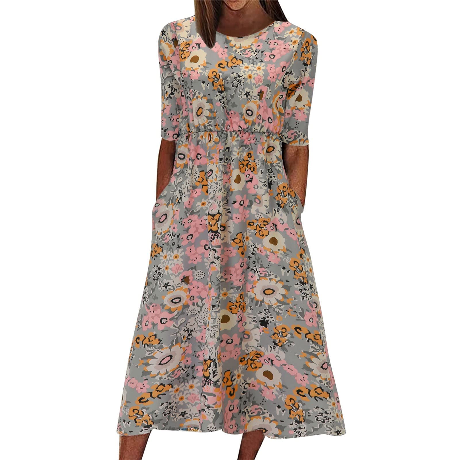 **Plus Size Women's Casual Loose Bohemian Floral Dress - White & Red Flowy Maxi Dress for Summer, Beach, Vacation & Boho Chic Outfits**