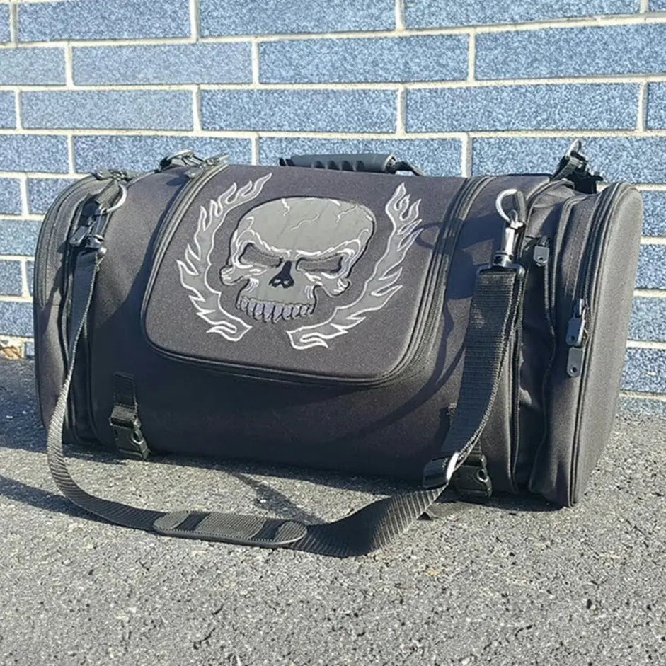 Skull Embroidered Duffle Bag for Travel & Gym - Stylish Large Capacity Weekender Bag for Men & Women - Perfect for Camping, Sports, Workout & Overnight Trips