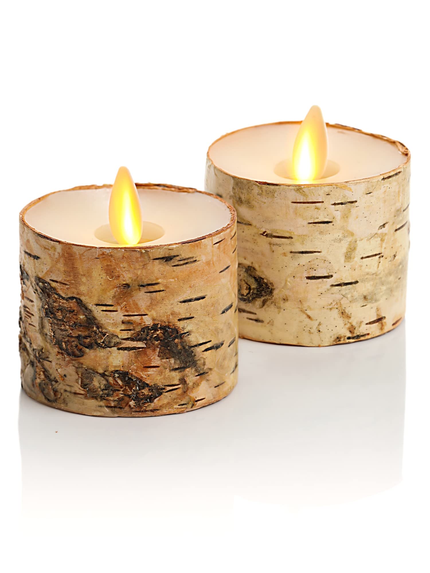 Flameless LED Tea Light Candles - Pack of 2 Birch & Pearl Ivory Battery Operated Candles with Realistic Flickering Flame & Remote Timer - Perfect for Home Decor, Weddings, Restaurants & Romantic Ambiance