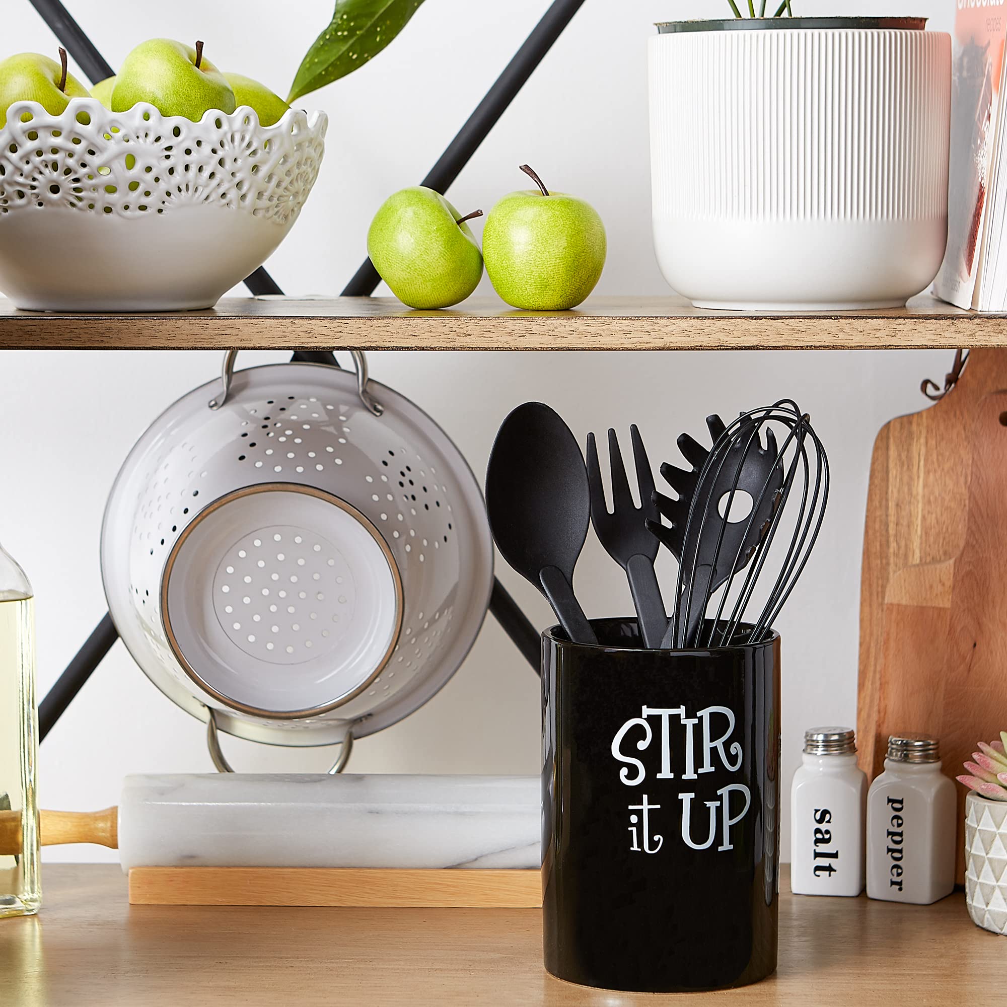 Vintage Ceramic Utensil Holder - DII Retro Kitchen Accessories Set, Black | Perfect for Farmhouse, Rustic & Country Style Kitchens