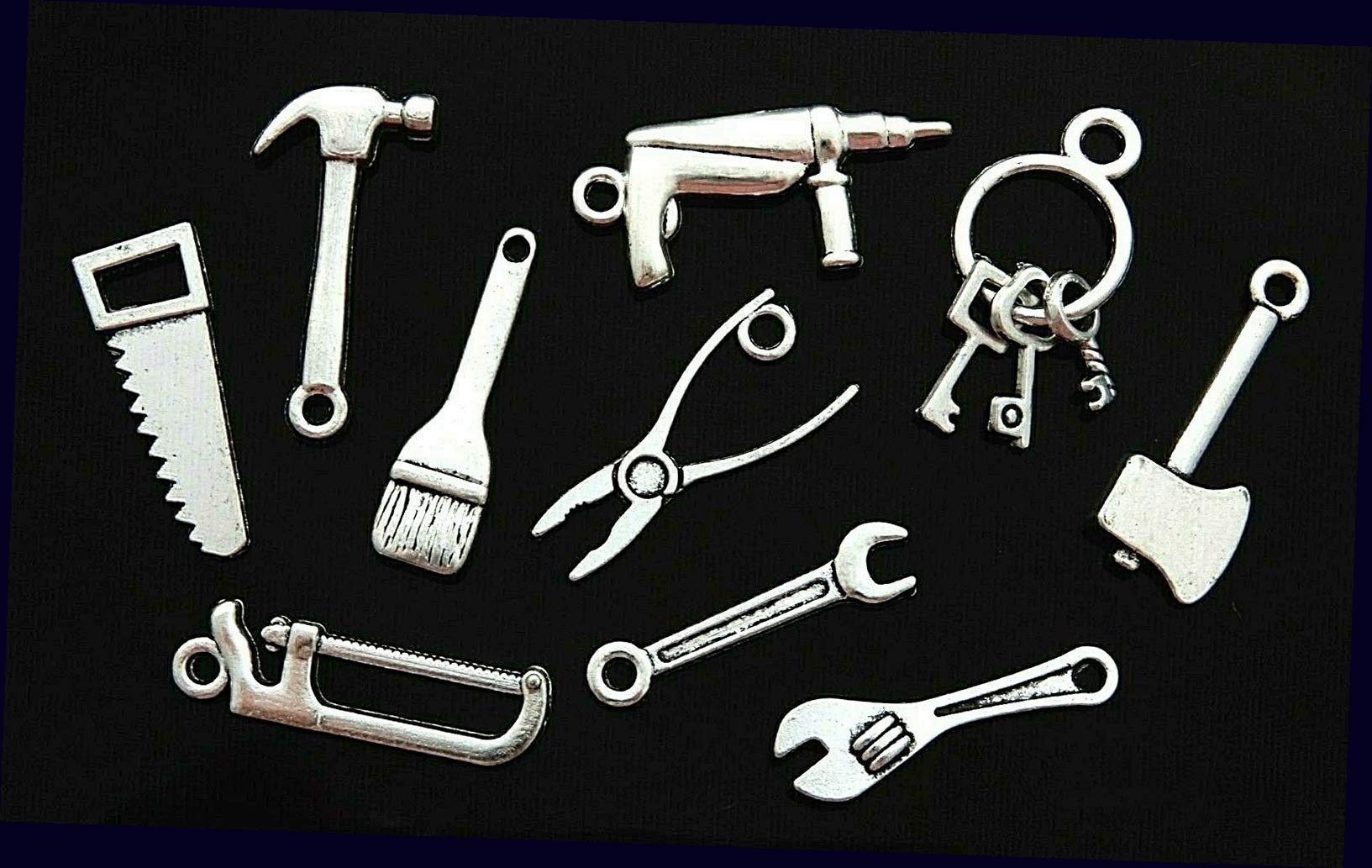 10Pcs 3D Tool Charms Set - Wrench, Saw, Axe, Hammer, Paint Brush Beads for DIY Jewelry Making, Bracelets & Necklaces - Perfect for Crafts, Beadwork and Keychain Accessories