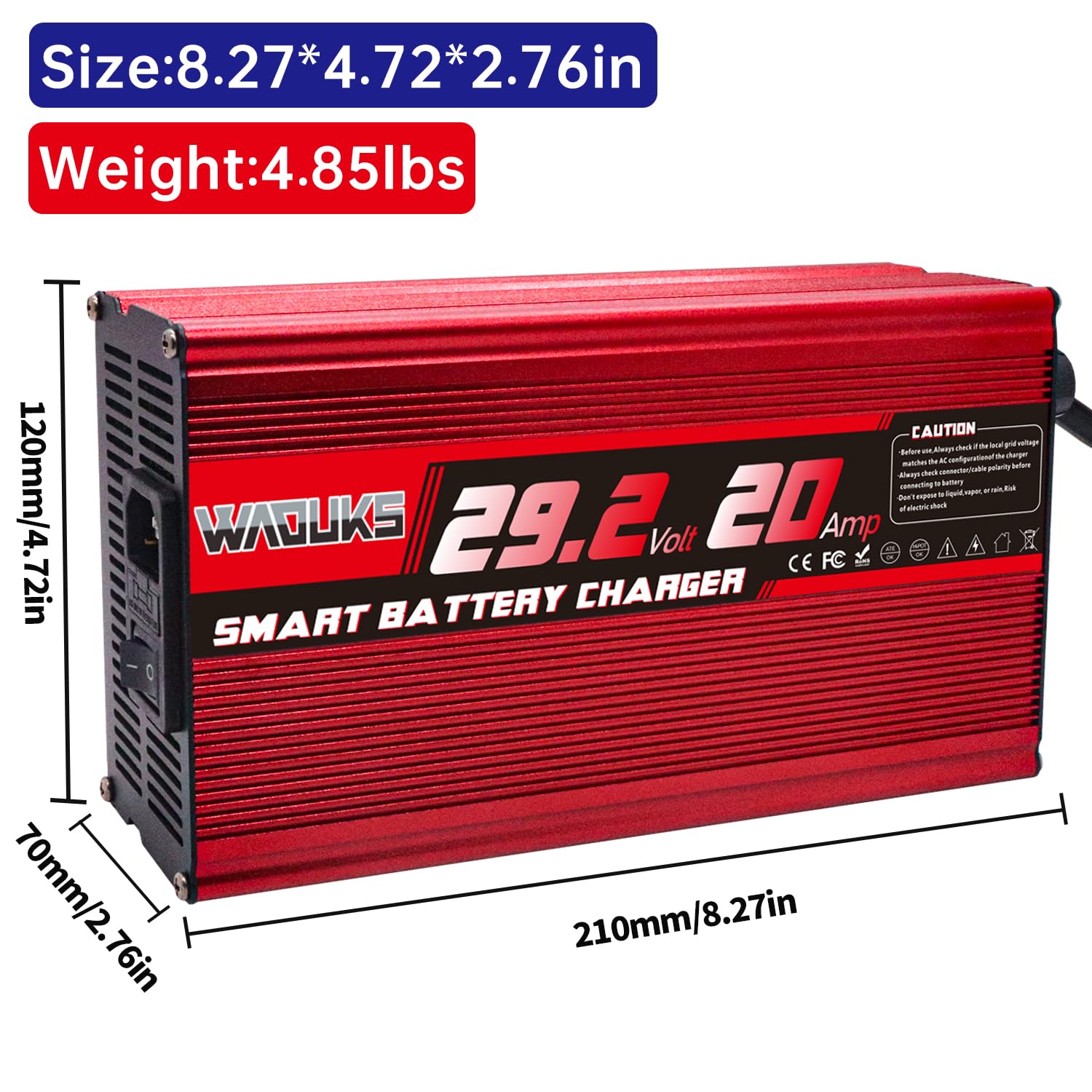 29.2V 20A LiFePO4 Battery Charger | 24V 20A Smart Charger for 8S 25.6V LiFePO4 Battery Packs | 50A Anderson Connector | Ideal for Solar Power Systems, Electric Vehicles & Marine Applications