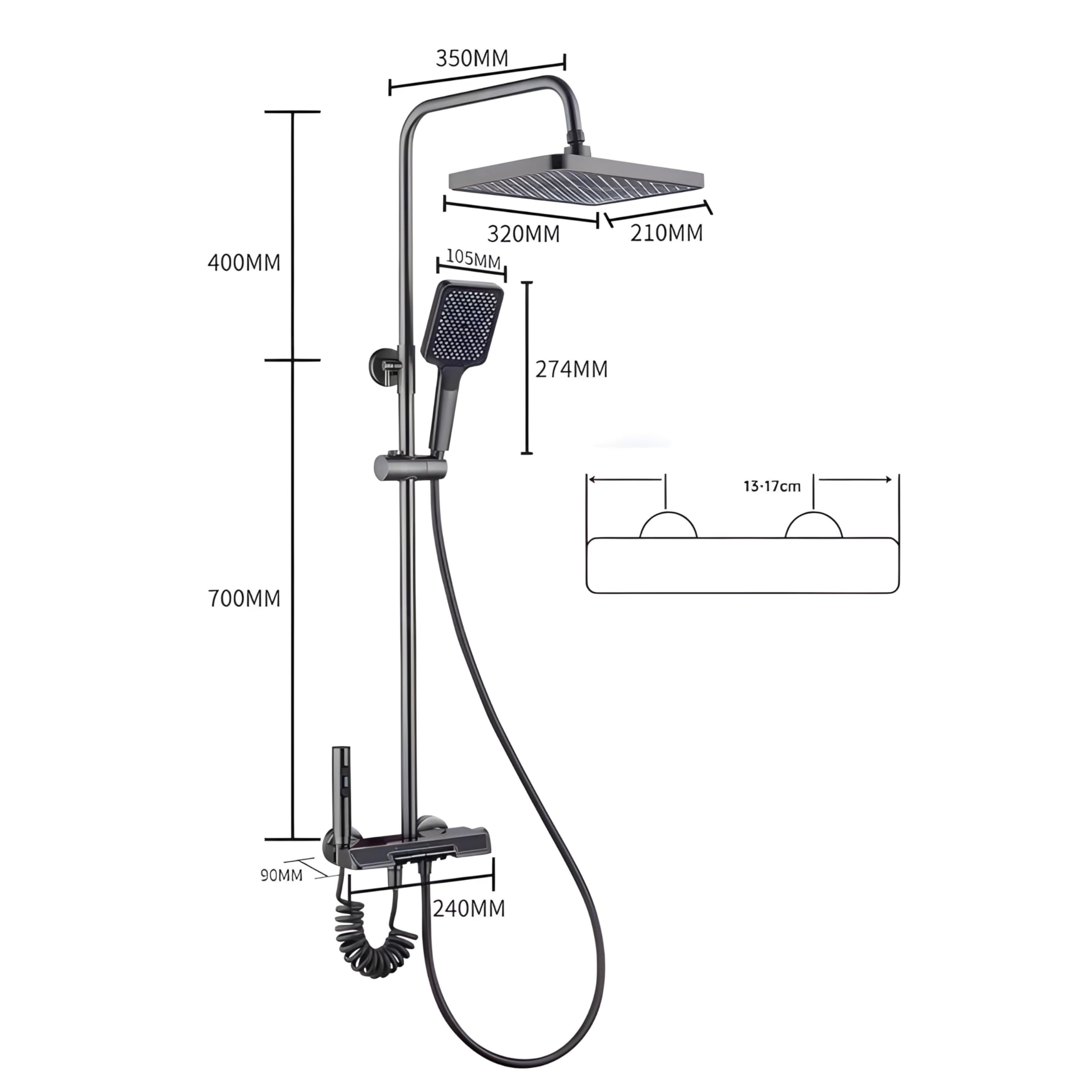 Premium InArt Solid Brass Circular Thermostatic Shower Panel Set with Digital Temperature Display - 4-Function Shower System (Hand Shower, Rainfall Shower, Spout, Health Faucet) in Matte Black - Perfect for Modern Bathrooms & Spa-Like Experience