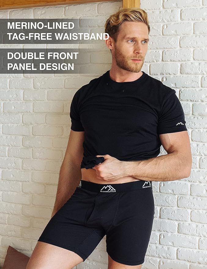 Premium Men's Merino Wool Boxer Briefs - 150 GSM Ultra Soft Underwear (1 Pack, Black) | Moisture-Wicking & Odor-Resistant for Travel, Hiking & Everyday Comfort