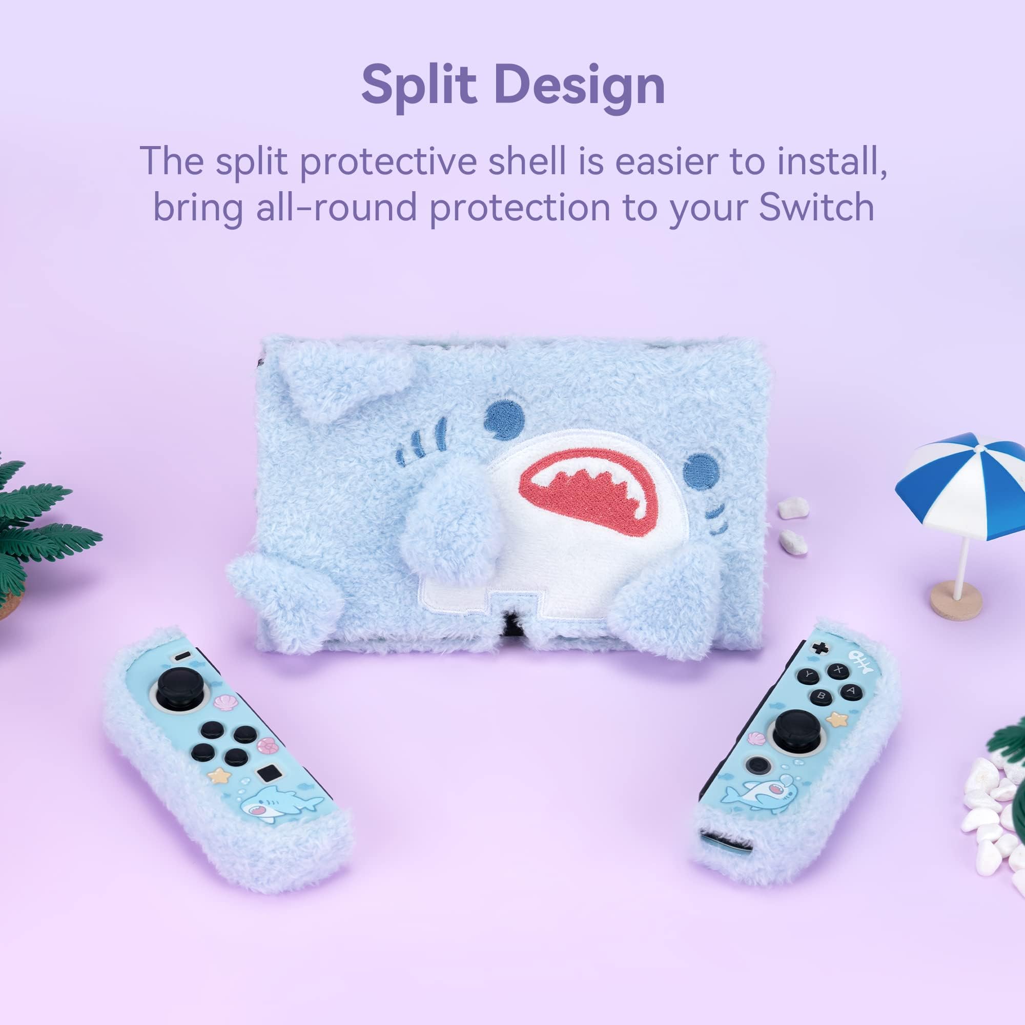 GeekShare Cute Plush Protective Case Cover for Nintendo Switch OLED Model - Shock-Absorption, Anti-Scratch Soft Shark Skin Case - Perfect for Gaming, Travel & Home Decor