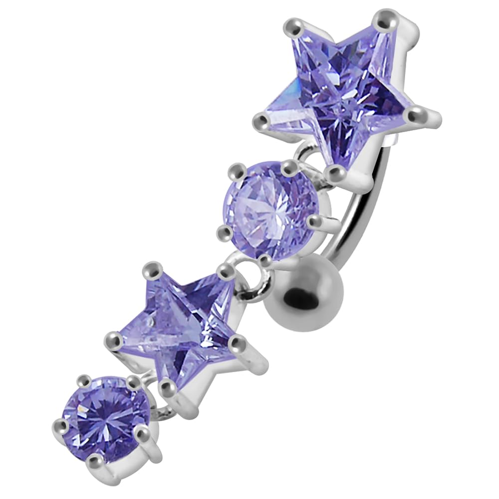 Sparkling Silver Star Belly Ring - Dazzling Body Jewelry for Navel Piercing - Perfect for Parties, Beach Outings & Festivals