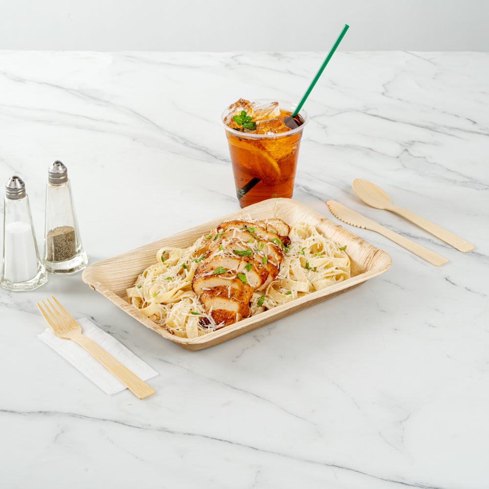 Eco-Friendly Bamboo Disposable Cutlery Set with White Napkins & Kraft Paper Pouch - 100 Count (7-Piece Set) | Perfect for Picnics, Parties & Sustainable Dining