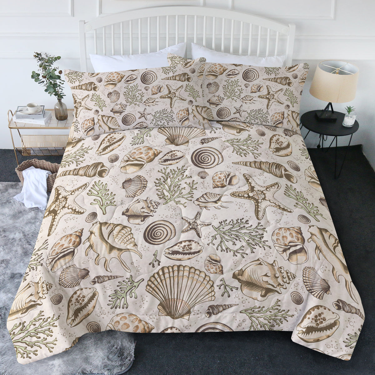 Premium Brown Seashells Comforter Set - Soft Bedding Collection for Coastal & Beach Themed Bedrooms - Perfect for Master Bedroom, Guest Room, or Vacation Home Decor