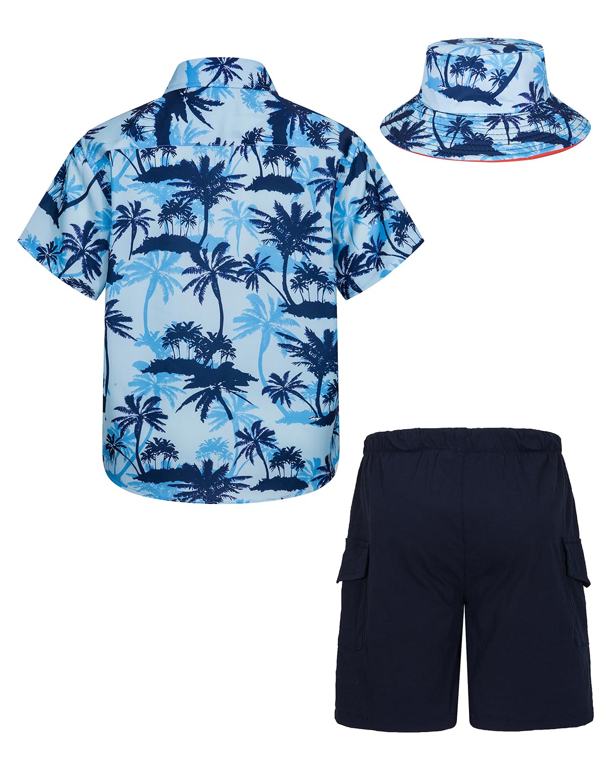**Boys' Hawaiian Shirt and Shorts Set - 2-Piece Summer Outfit with Bucket Hat for Kids | Beach Vacation, Luau Party & Tropical Style**