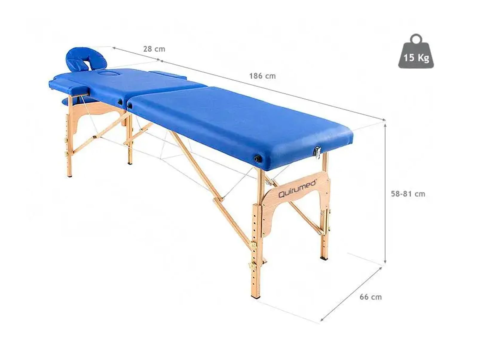 QUIRUMED Professional Wooden Folding Massage Table - Black, 186x66cm, Adjustable Height with Articulated Head - Leatherette Surface for Physical Therapy & Spa Treatments - Portable for Home & Professional Use