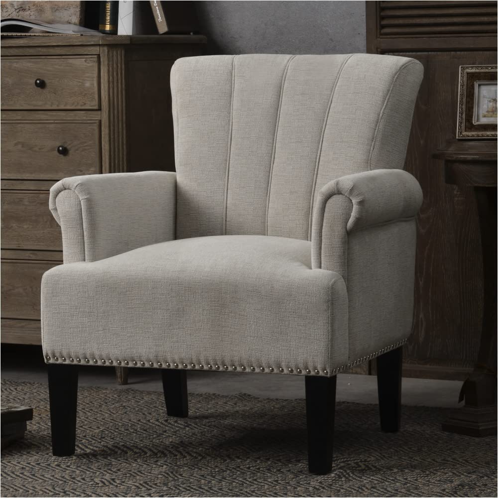 NYCSUOANI Cream Upholstered Armchair with Rivet Tufted Design - Polyester Fabric Accent Chair for Living Room, Bedroom, Office - Perfect for Reading Nook, Lounge Area & Home Decor