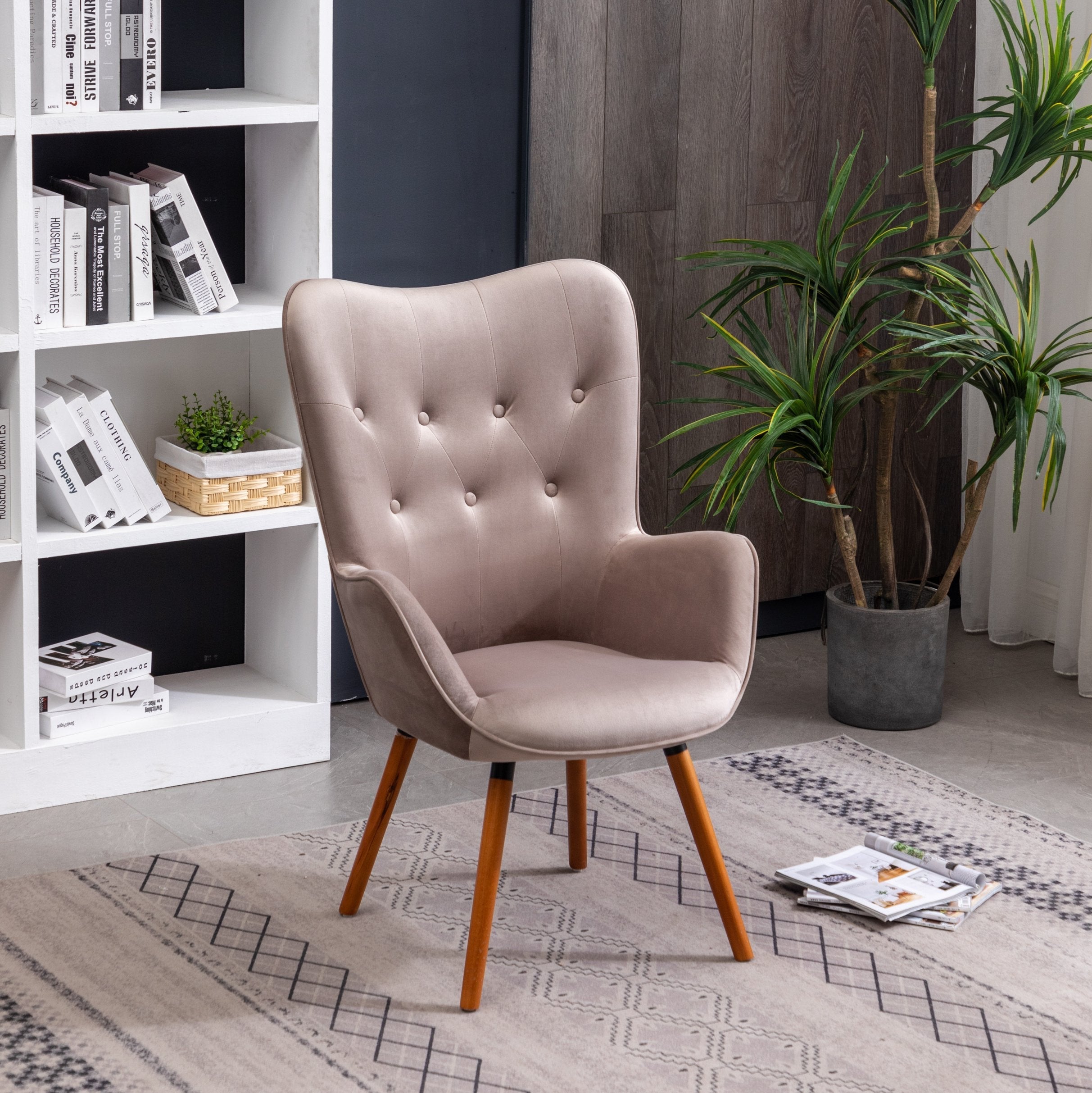 Roundhill Furniture Doarnin Contemporary Silky Velvet Tufted Button Back Accent Chair - Modern Living Room Seating for Home Office, Lounge & Bedroom Decor