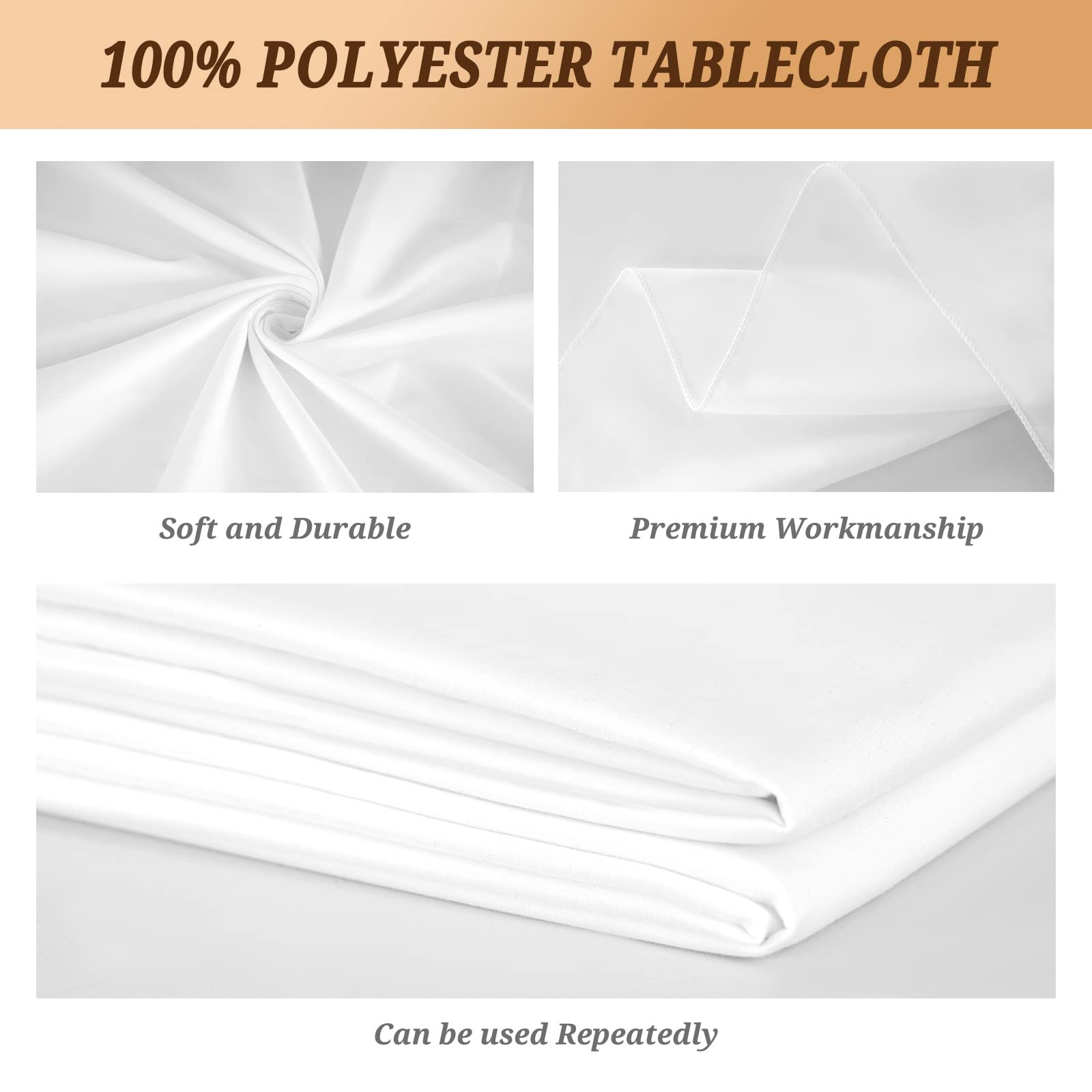Pesonlook 6-Pack White Polyester Tablecloths 60 x 102 Inch - Rectangle Washable Table Cover for 6ft Tables, Wedding, Banquet, Party & Home Dining - Durable Polyester Fabric for Easy Cleaning & Reuse
