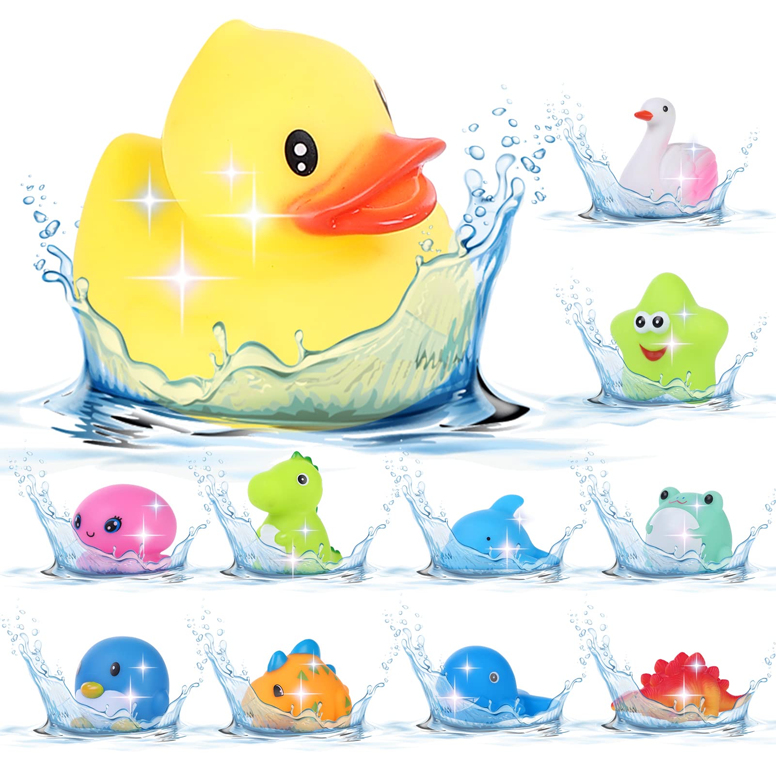 Twister.CK 12-Piece Light Up Floating Animal Bath Toys Set - Color Changing LED Bathtub Toys for Babies & Toddlers | Fun Bath Time, Swimming Pool & Party Games for Kids