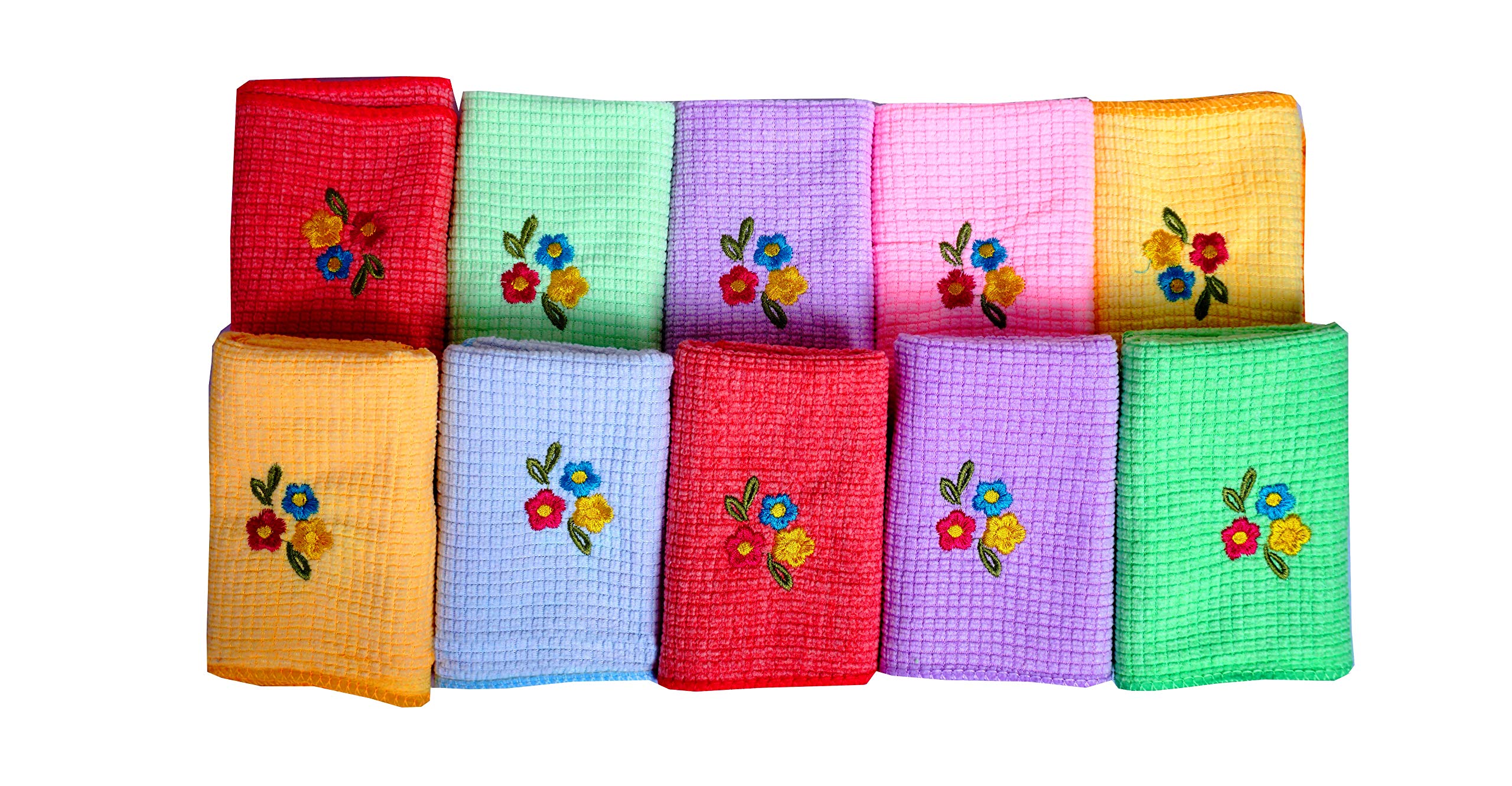 Space Fly Embroidery Cotton Handkerchiefs for Women - Ultra Soft Face Towels & Hankies Set of 6 (26x26cm) - Multi Color - Perfect for Gifts, Weddings, and Everyday Elegance
